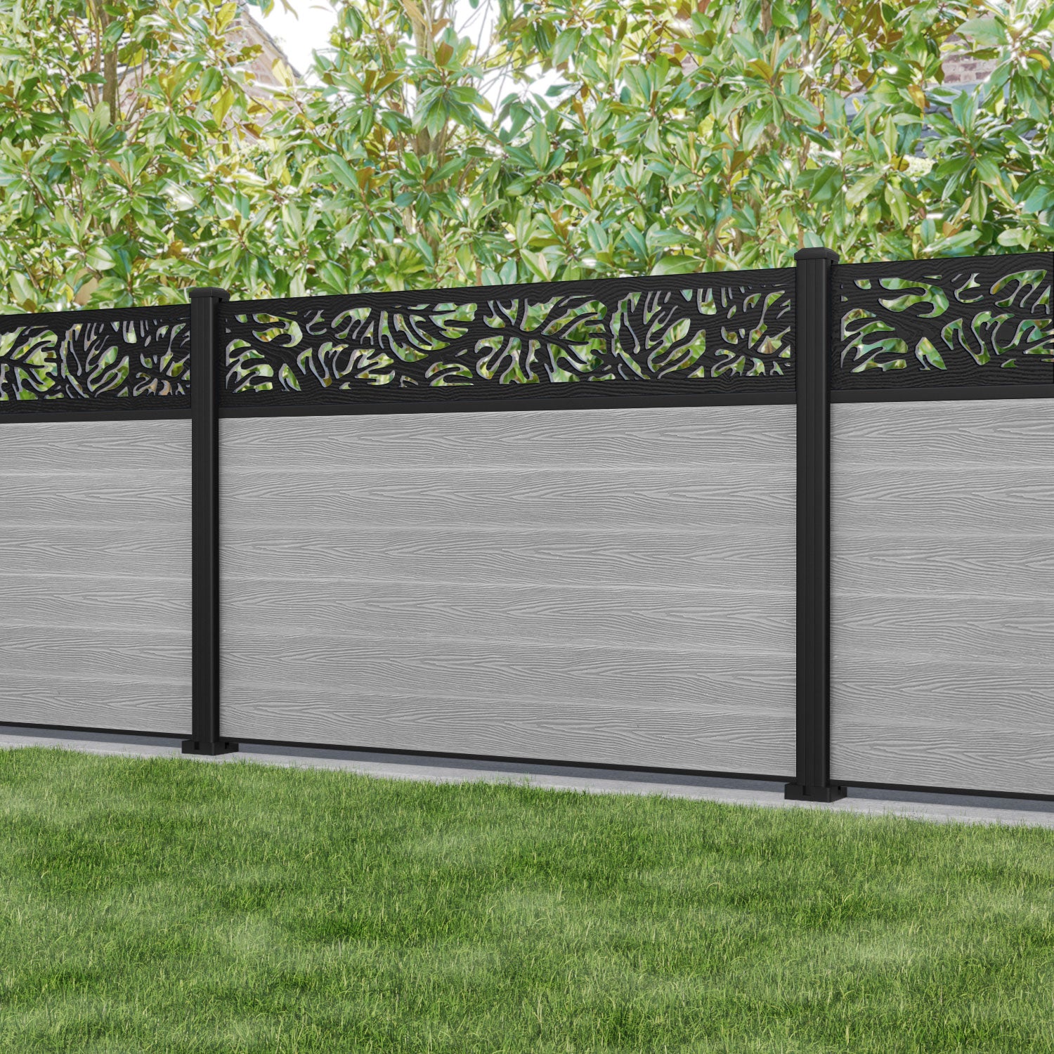 Classic Botanic Fence Panel - Light Grey - with our aluminium posts