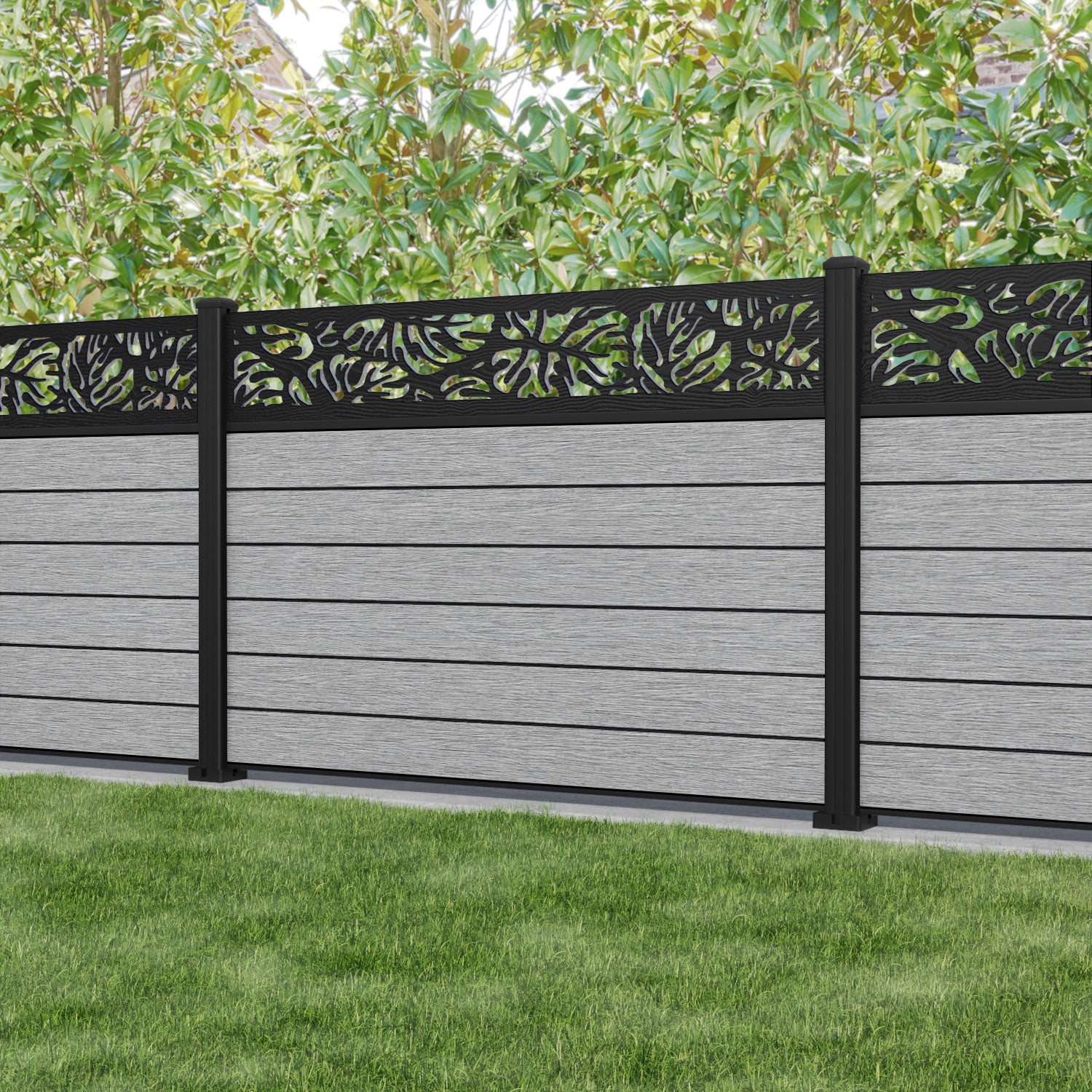 Fusion Botanic Fence Panel - Light Grey - with our aluminium posts