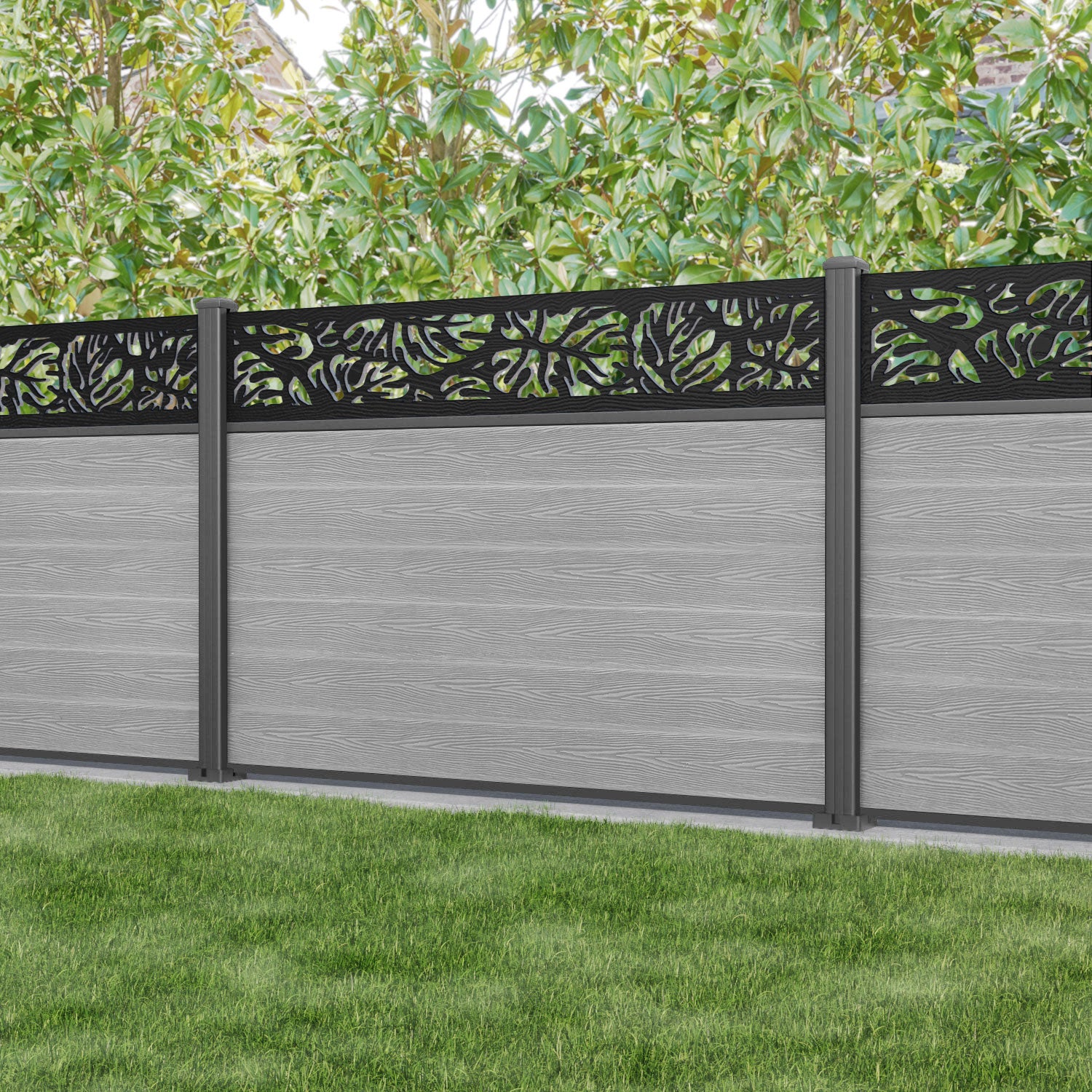 Classic Botanic Fence Panel - Light Grey - with our aluminium posts