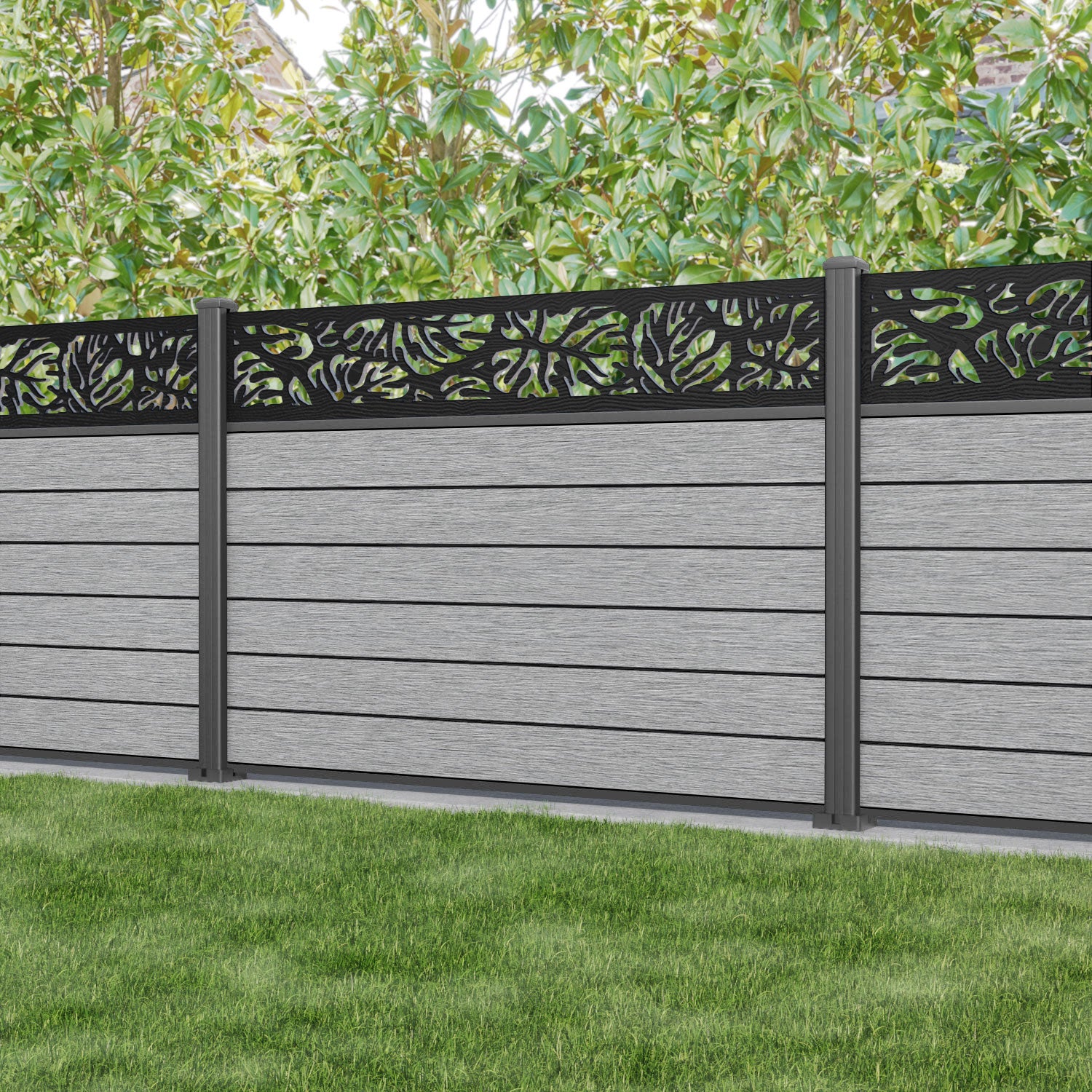 Fusion Botanic Fence Panel - Light Grey - with our aluminium posts