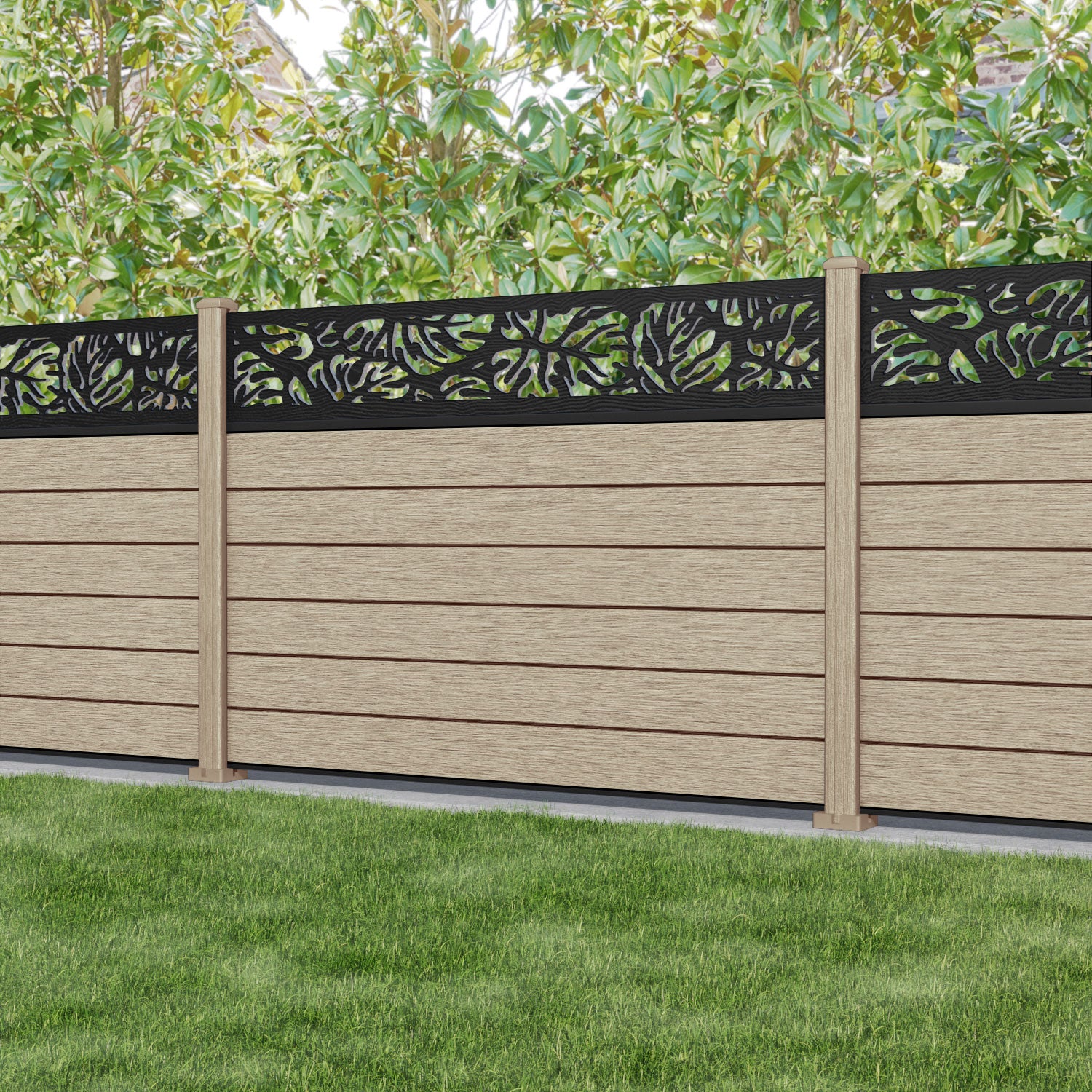 Fusion Botanic Fence Panel - Light Oak - with our composite posts