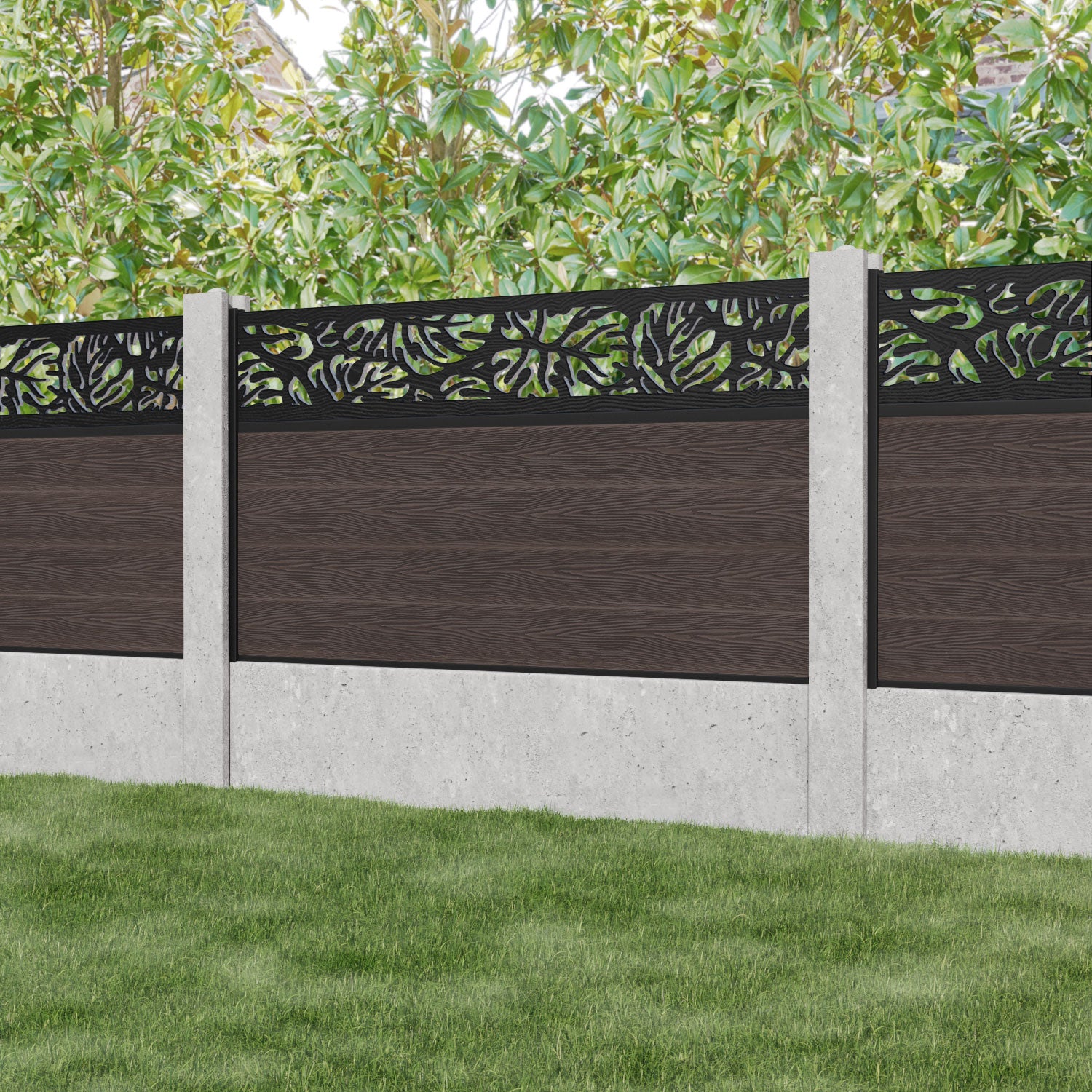 Classic Botanic Fence Panel - Mid Brown - for existing concrete posts