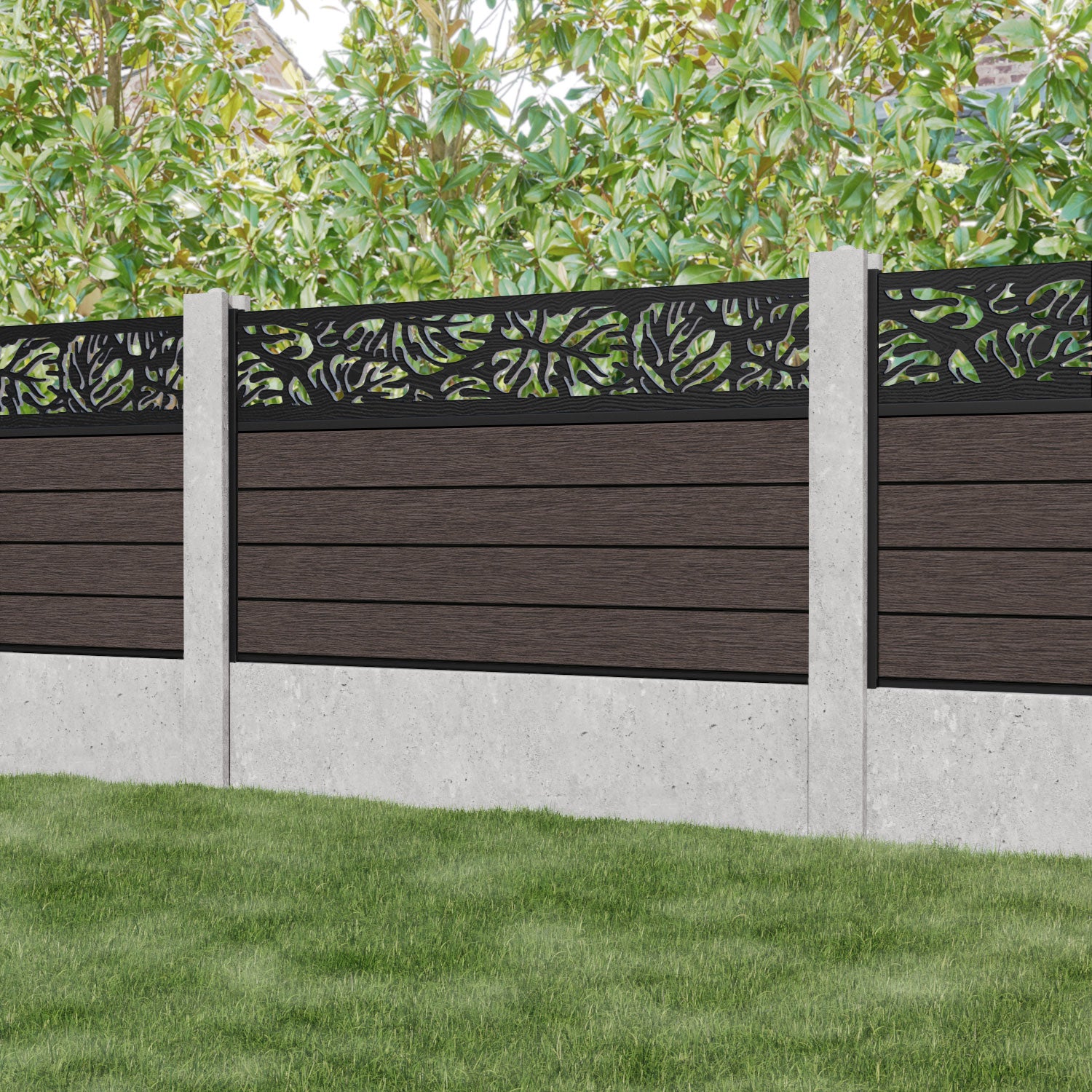 Fusion Botanic Fence Panel - Mid Brown - for existing concrete posts