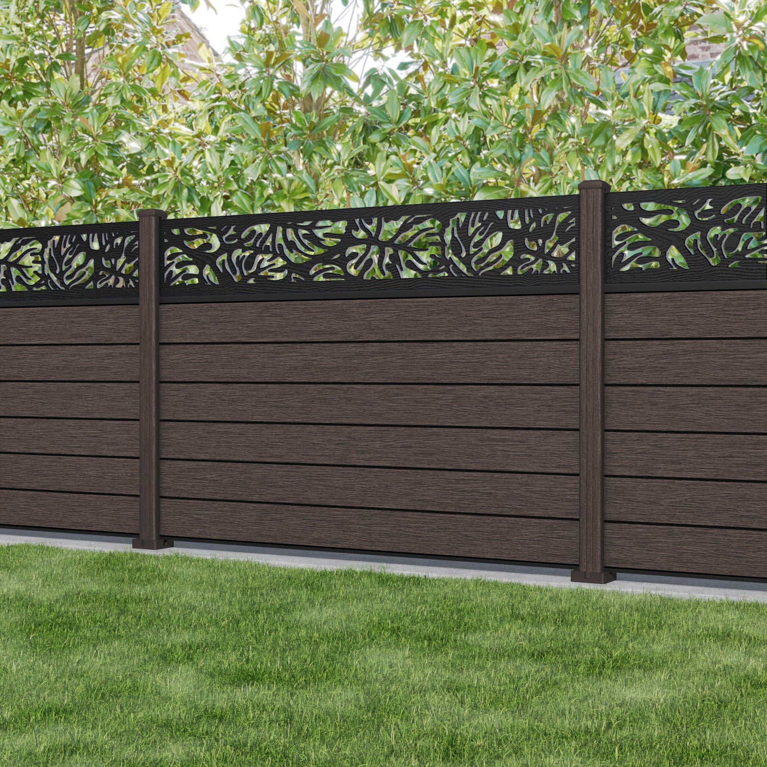 Fusion Botanic Fence Panel - Mid Brown - with our composite posts
