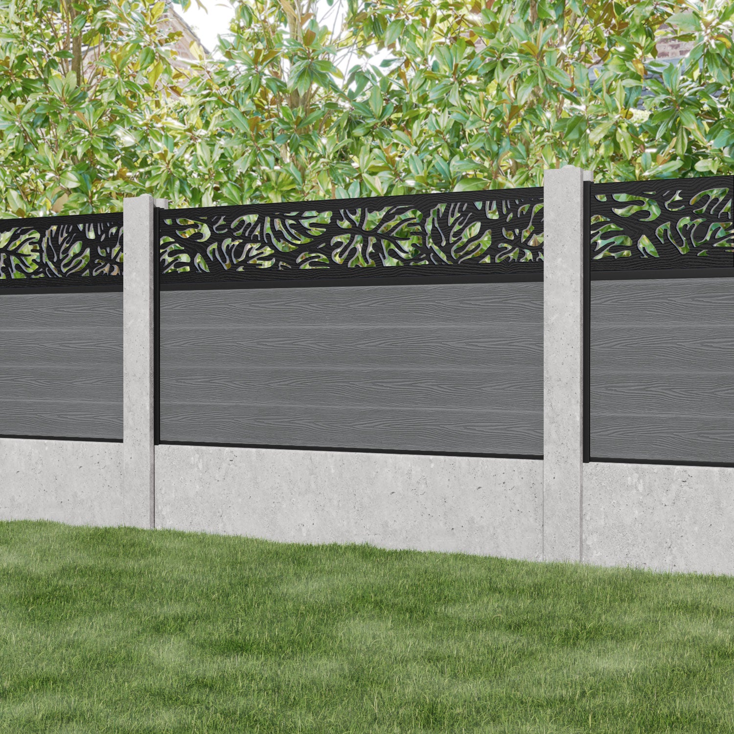 Classic Botanic Fence Panel - Mid Grey - for existing concrete posts
