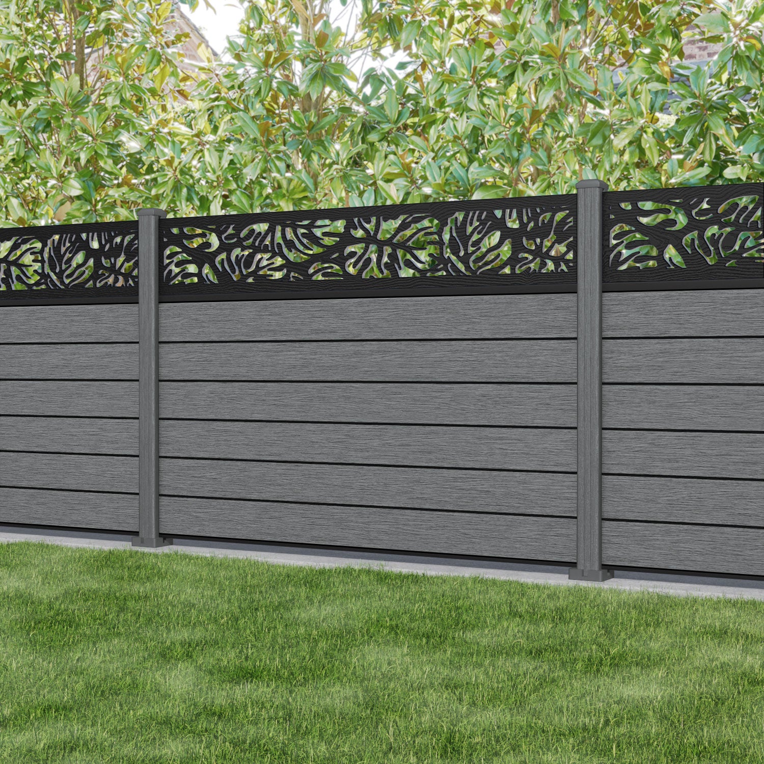 Fusion Botanic Fence Panel - Mid Grey - with our composite posts