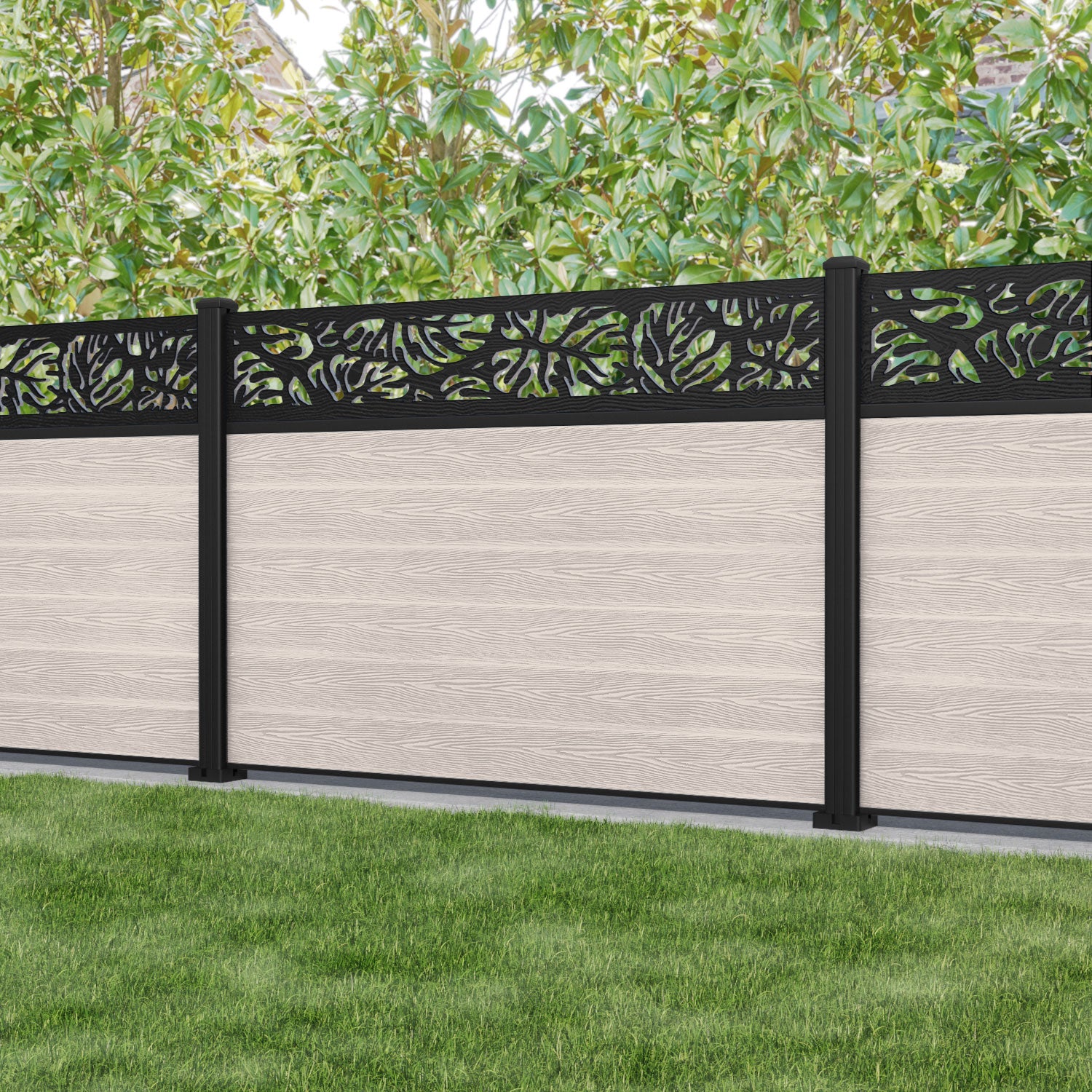 Classic Botanic Fence Panel - Mid Stone - with our aluminium posts