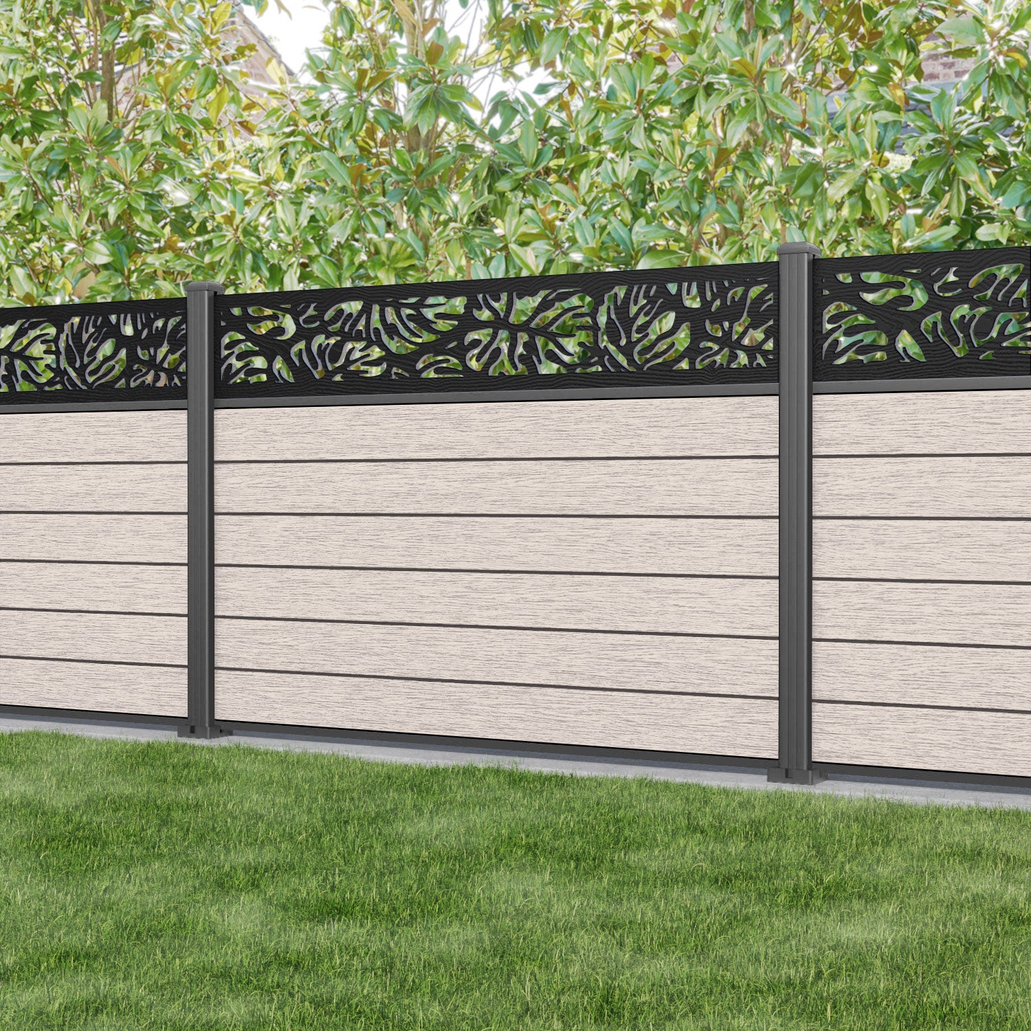 Fusion Botanic Fence Panel - Mid Stone - with our aluminium posts