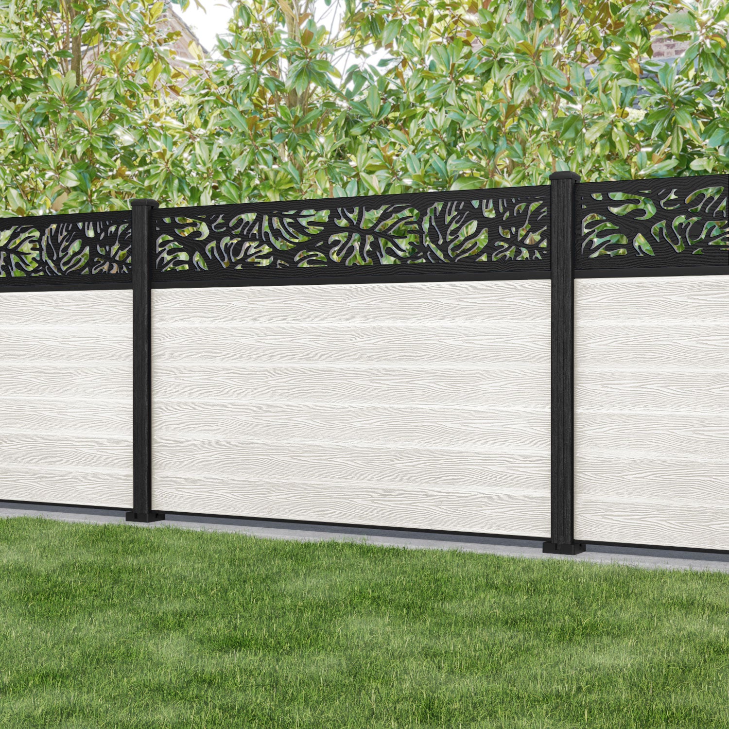 Classic Botanic Fence Panel - Light Stone - with our composite posts