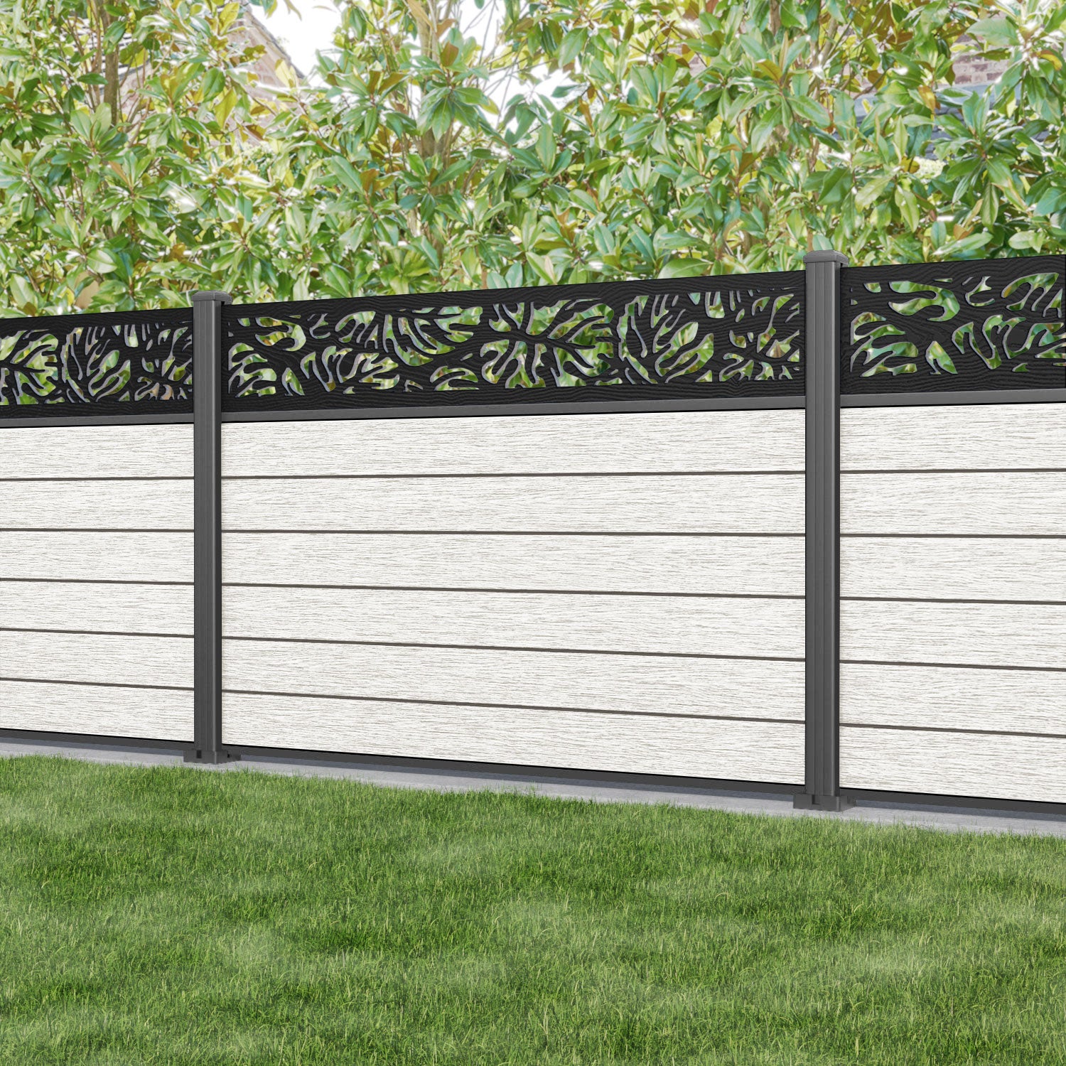 Fusion Botanic Fence Panel - Light Stone - with our aluminium posts