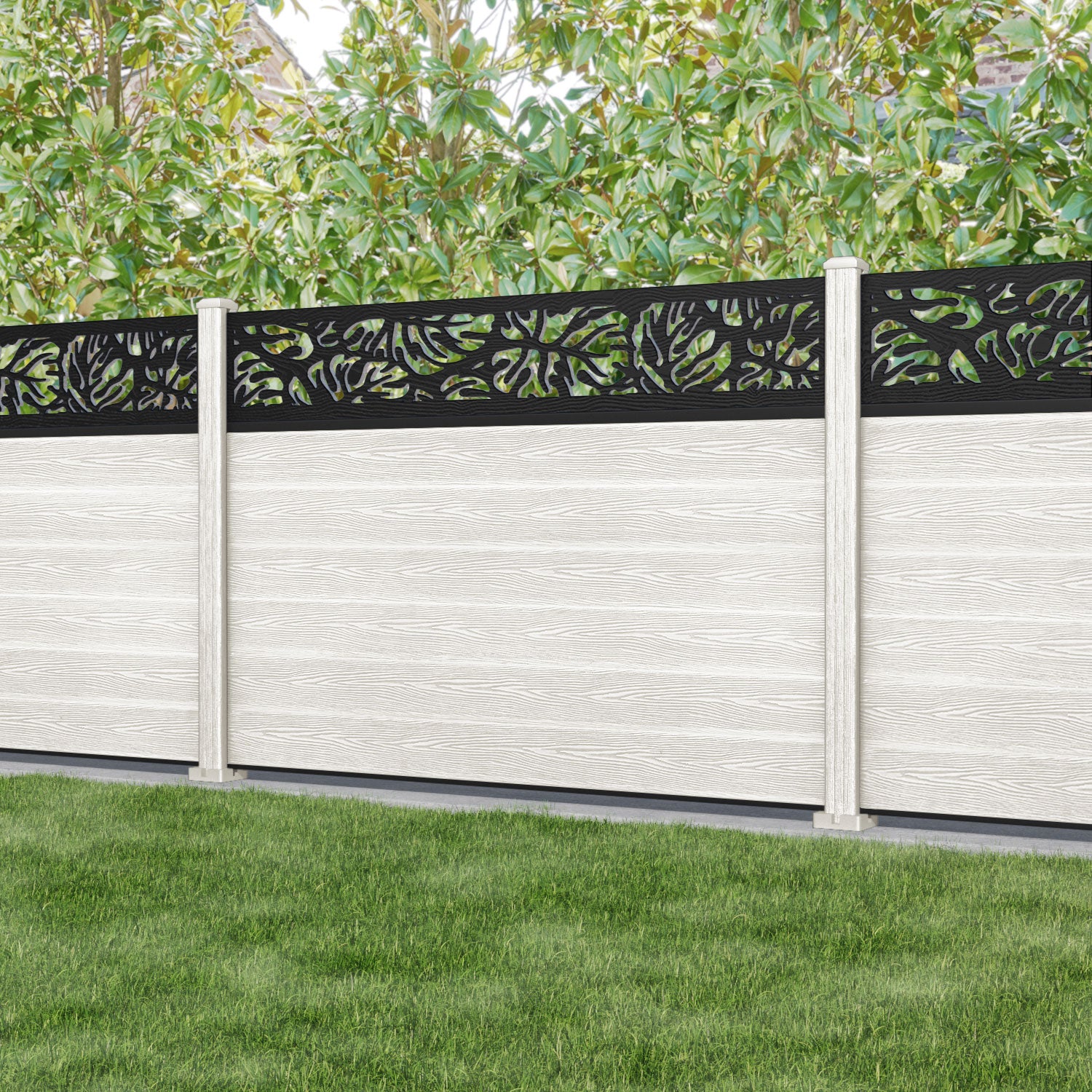 Classic Botanic Fence Panel - Light Stone - with our composite posts
