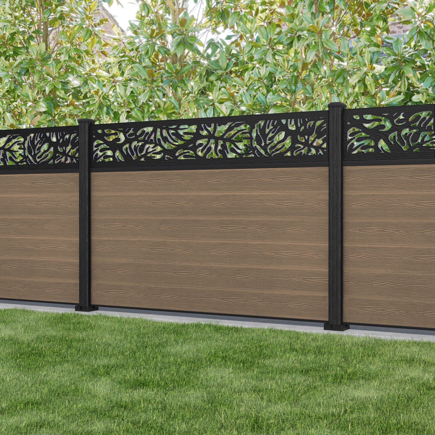 Classic Botanic Fence Panel - Teak - with our composite posts