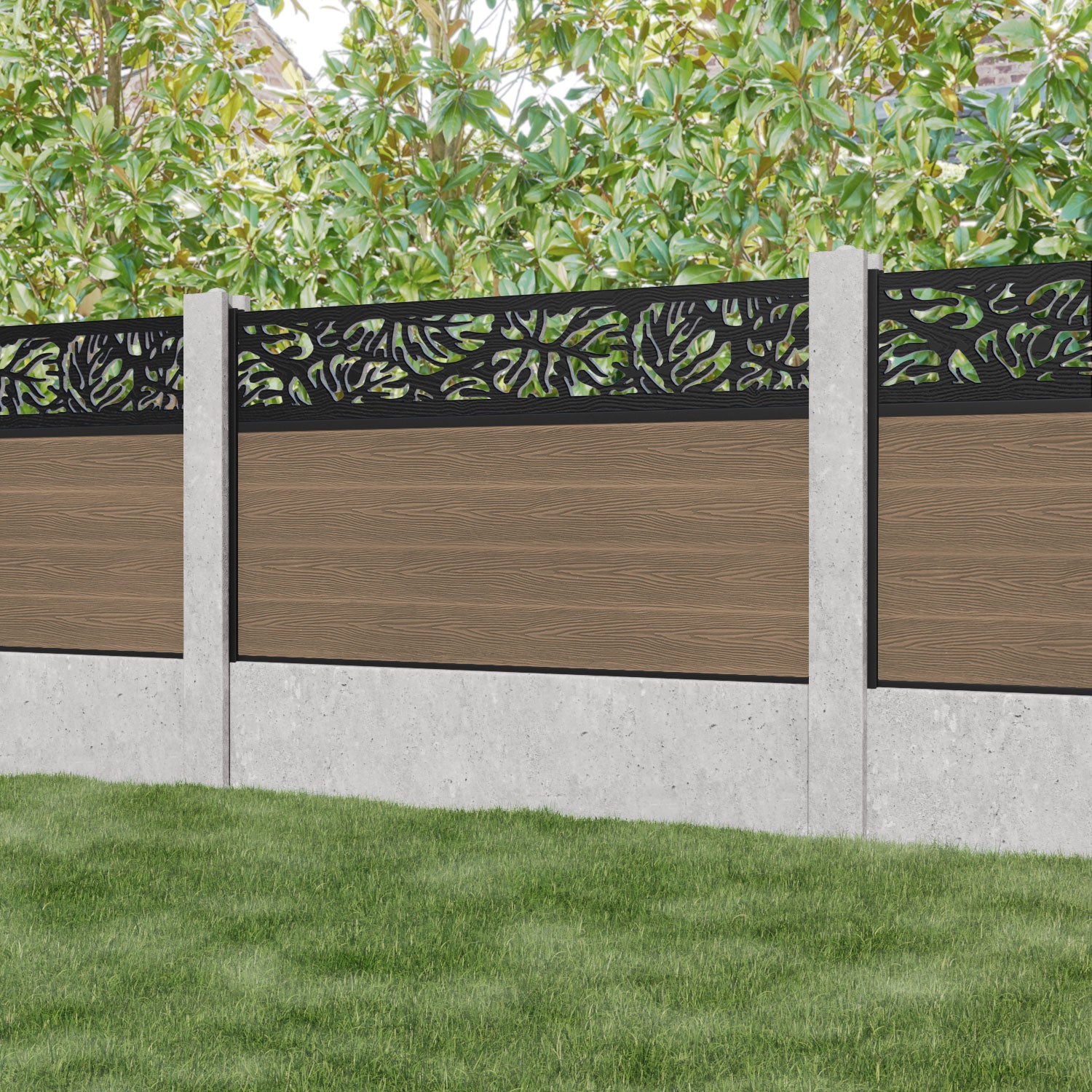 Classic Botanic Fence Panel - Teak - for existing concrete posts