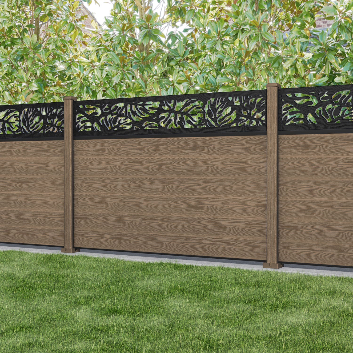 Classic Botanic Fence Panel - Teak - with our composite posts