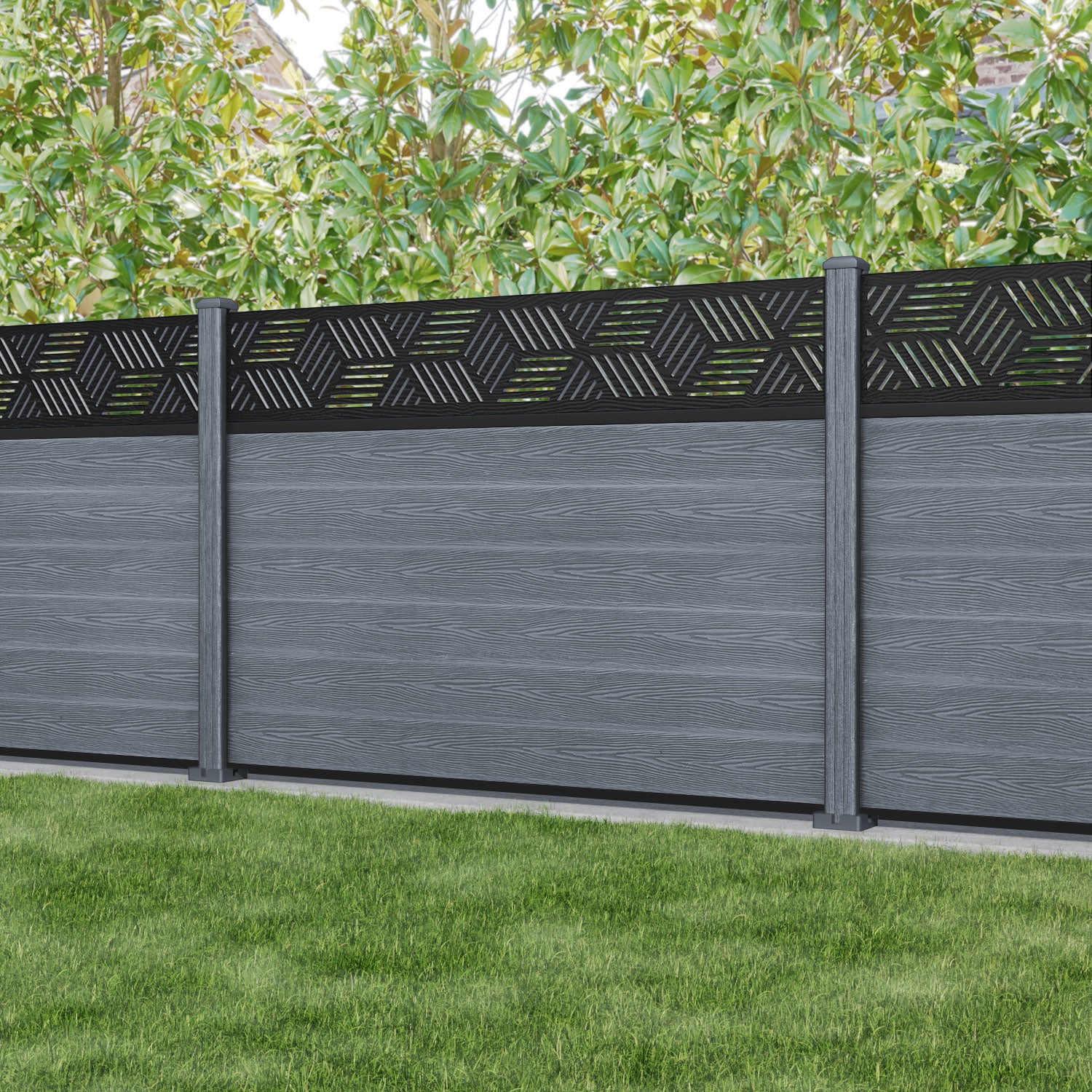 Classic Cubed Fence Panel - Anthracite - with our composite posts