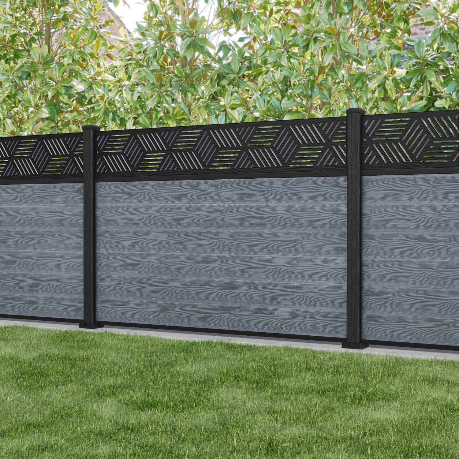 Classic Cubed Fence Panel - Anthracite - with our composite posts