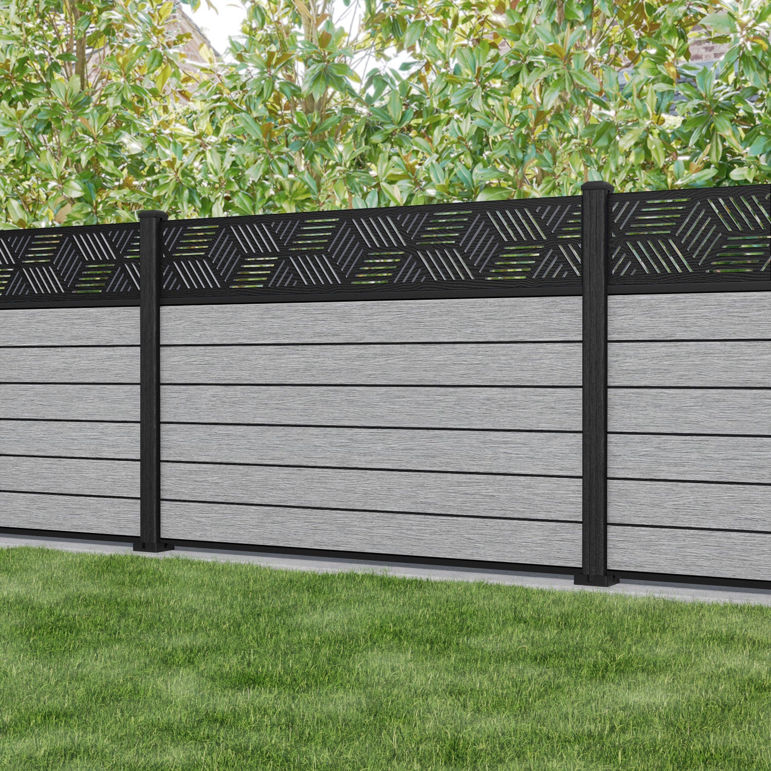 Fusion Cubed Fence Panel - Light Grey - with our composite posts