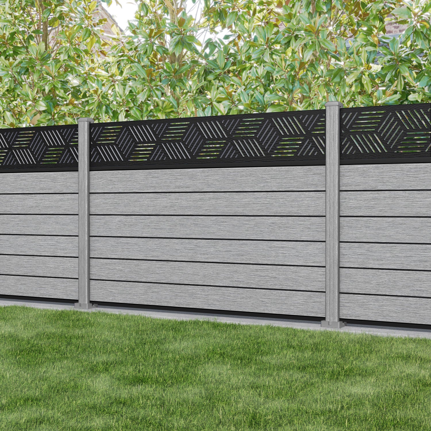 Fusion Cubed Fence Panel - Light Grey - with our composite posts