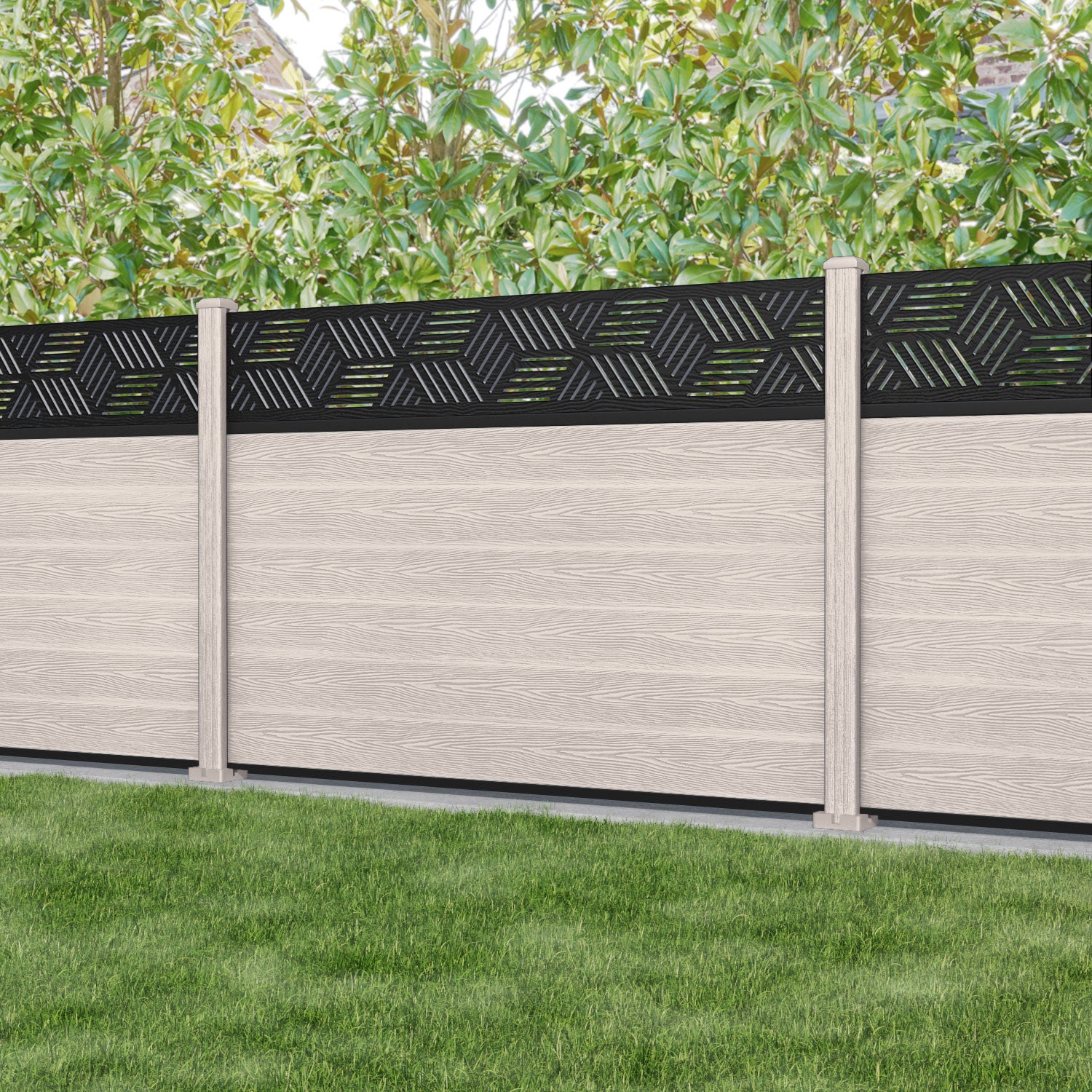 Classic Cubed Fence Panel - Mid Stone - with our composite posts