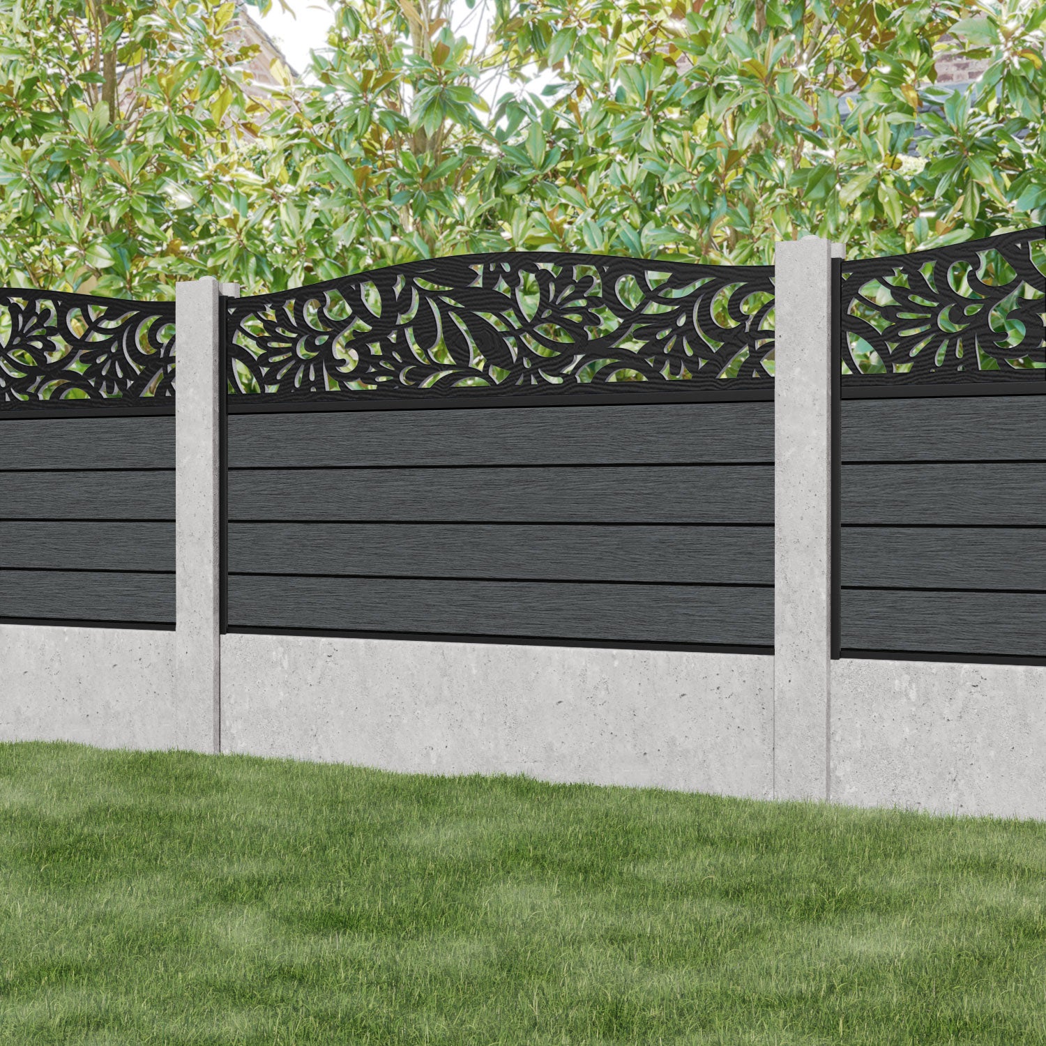 Fusion Heritage Curved Top Fence Panel - Dark Grey - for existing concrete posts
