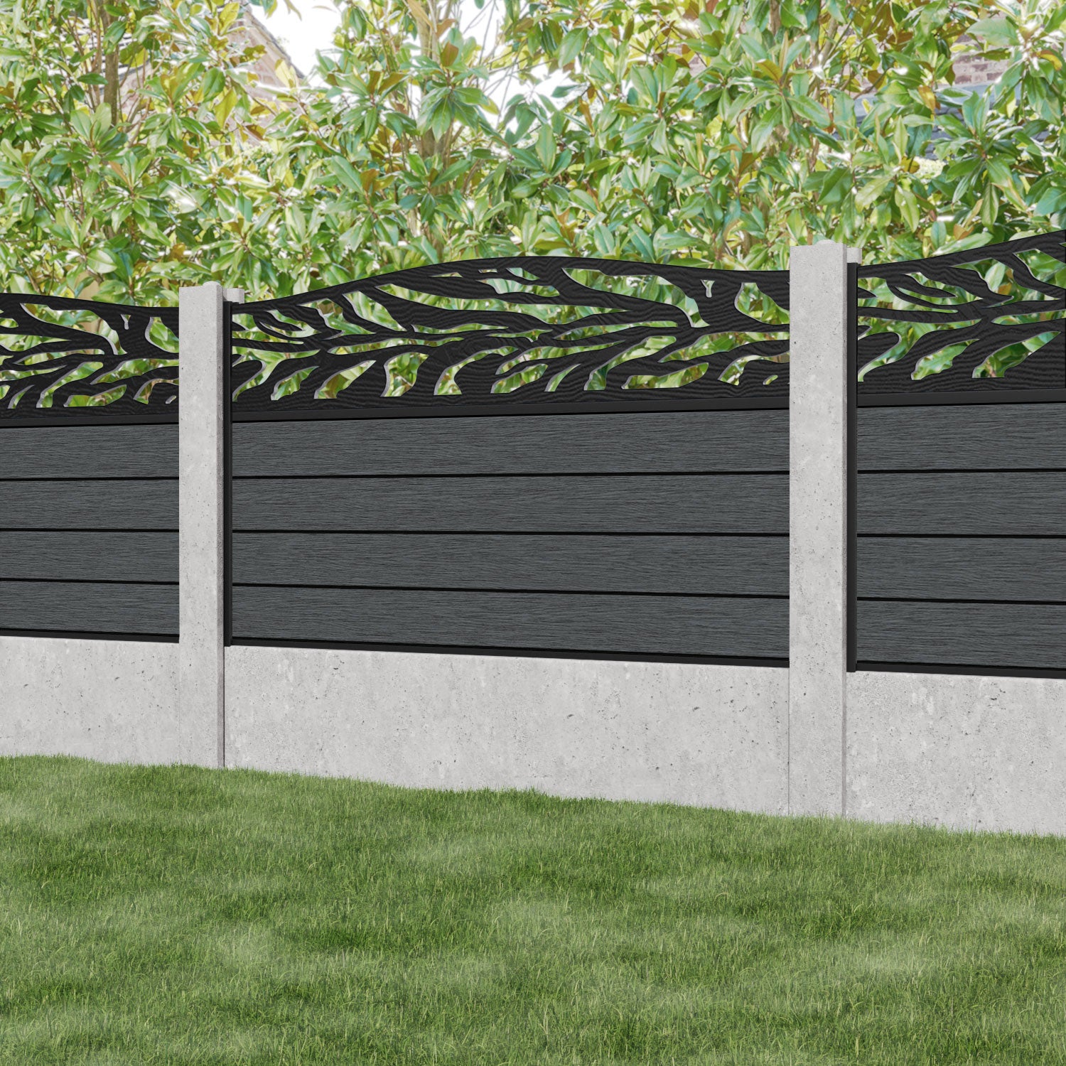 Fusion Malawi Curved Top Fence Panel - Dark Grey - for existing concrete posts