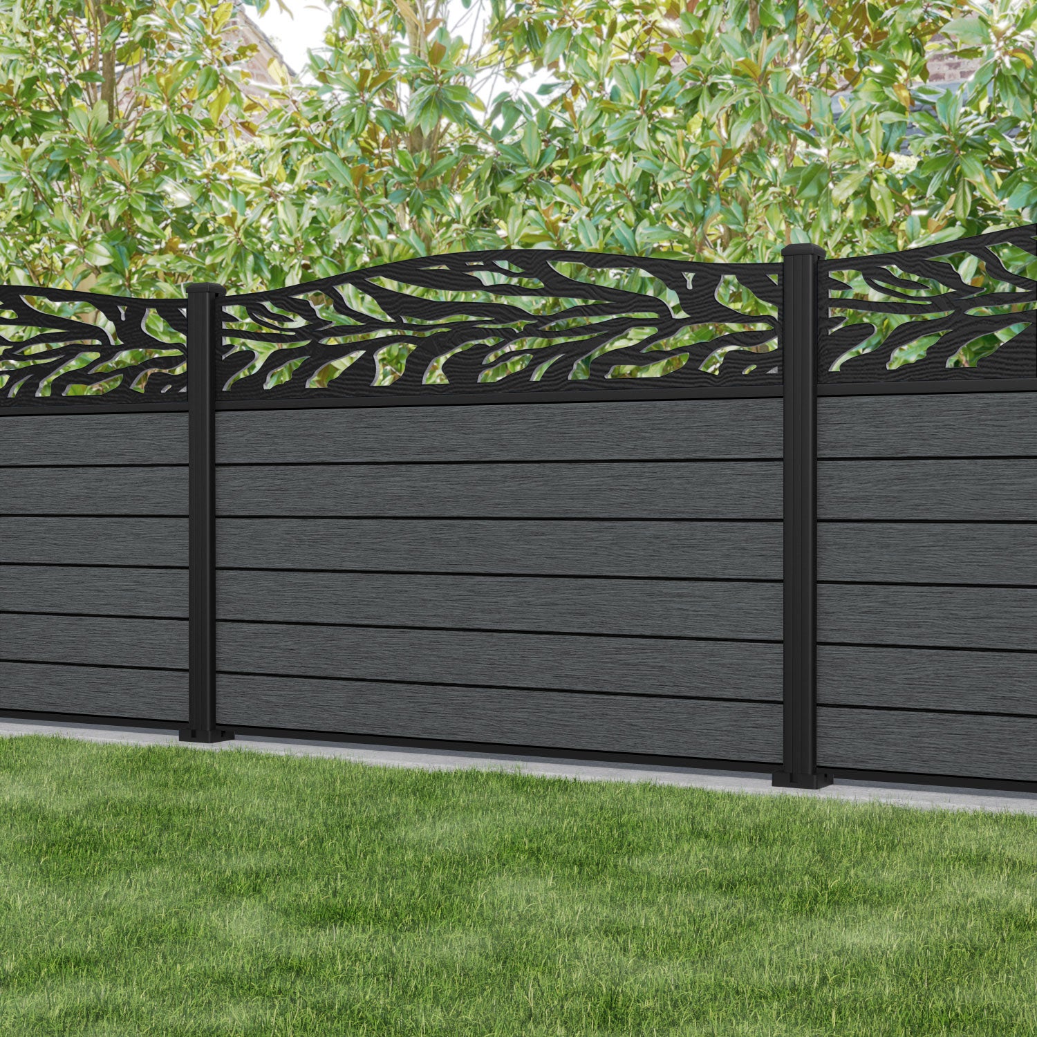 Fusion Malawi Curved Top Fence Panel - Dark Grey - with our aluminium posts