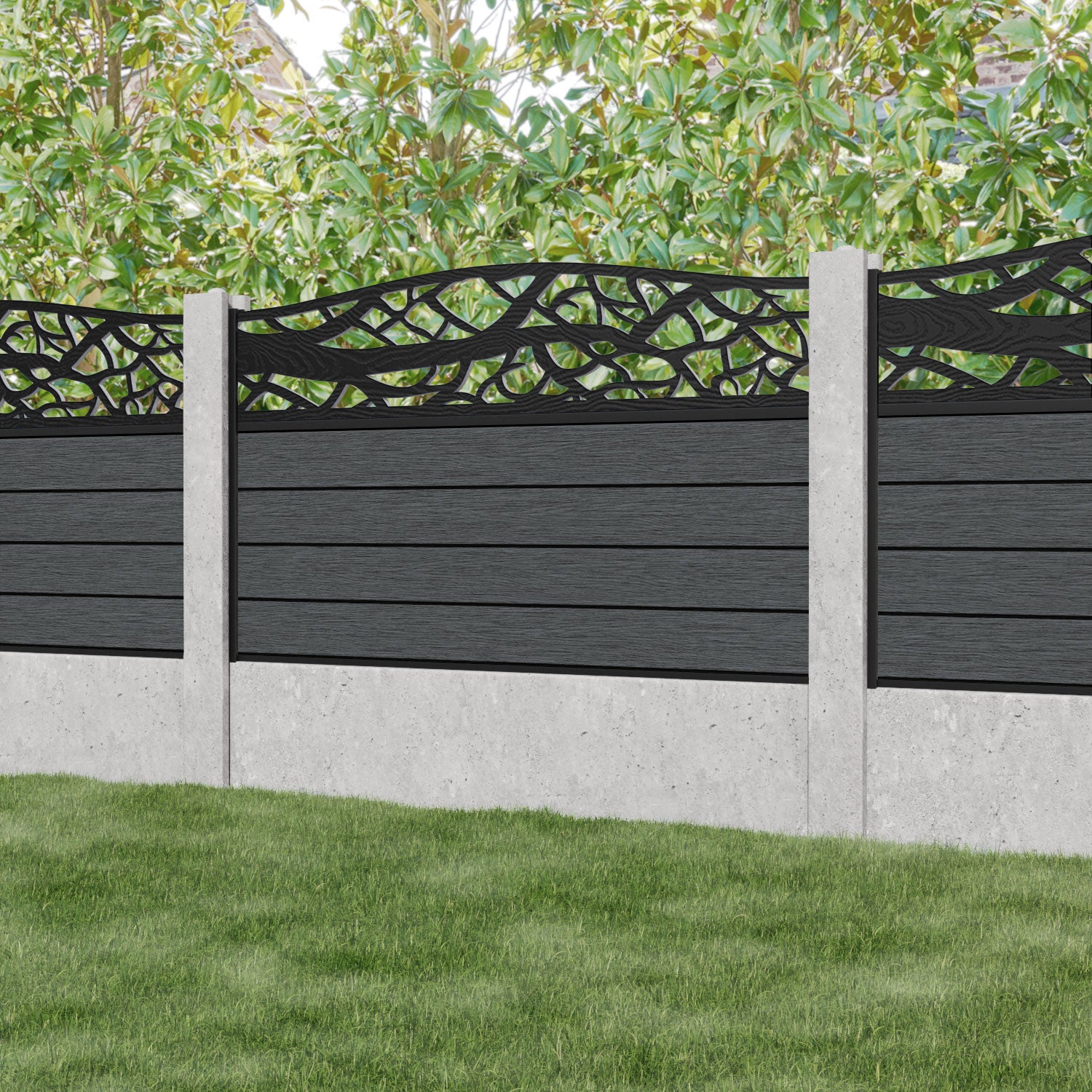 Fusion Twilight Curved Top Fence Panel - Dark Grey - for existing concrete posts