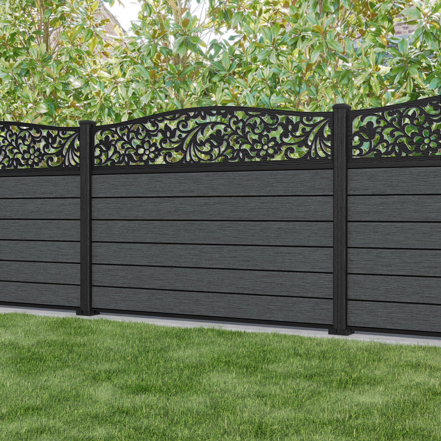 Fusion Eden Curved Top Fence Panel - Dark Grey - with our composite posts