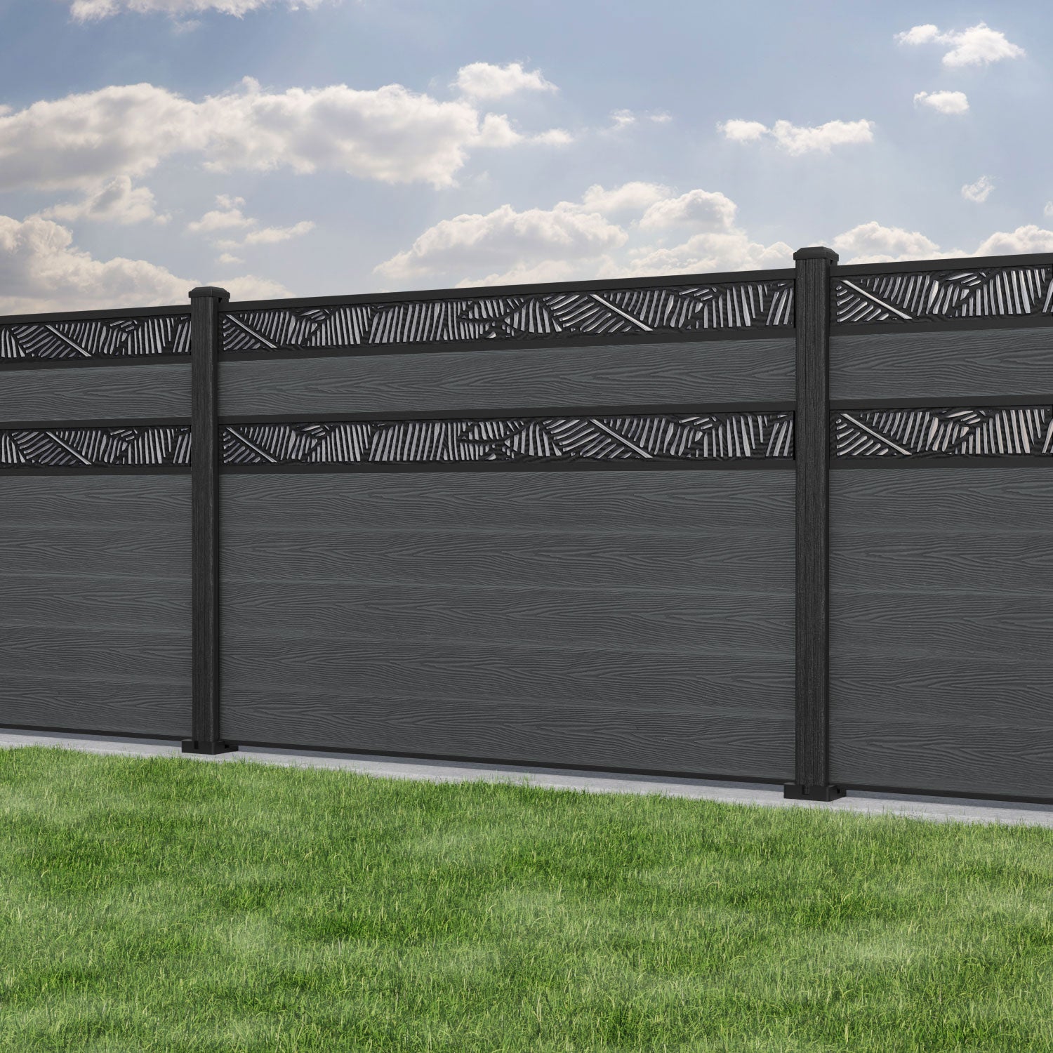 Classic Feather Split Screen Fence Panel - Dark Grey - with our composite posts