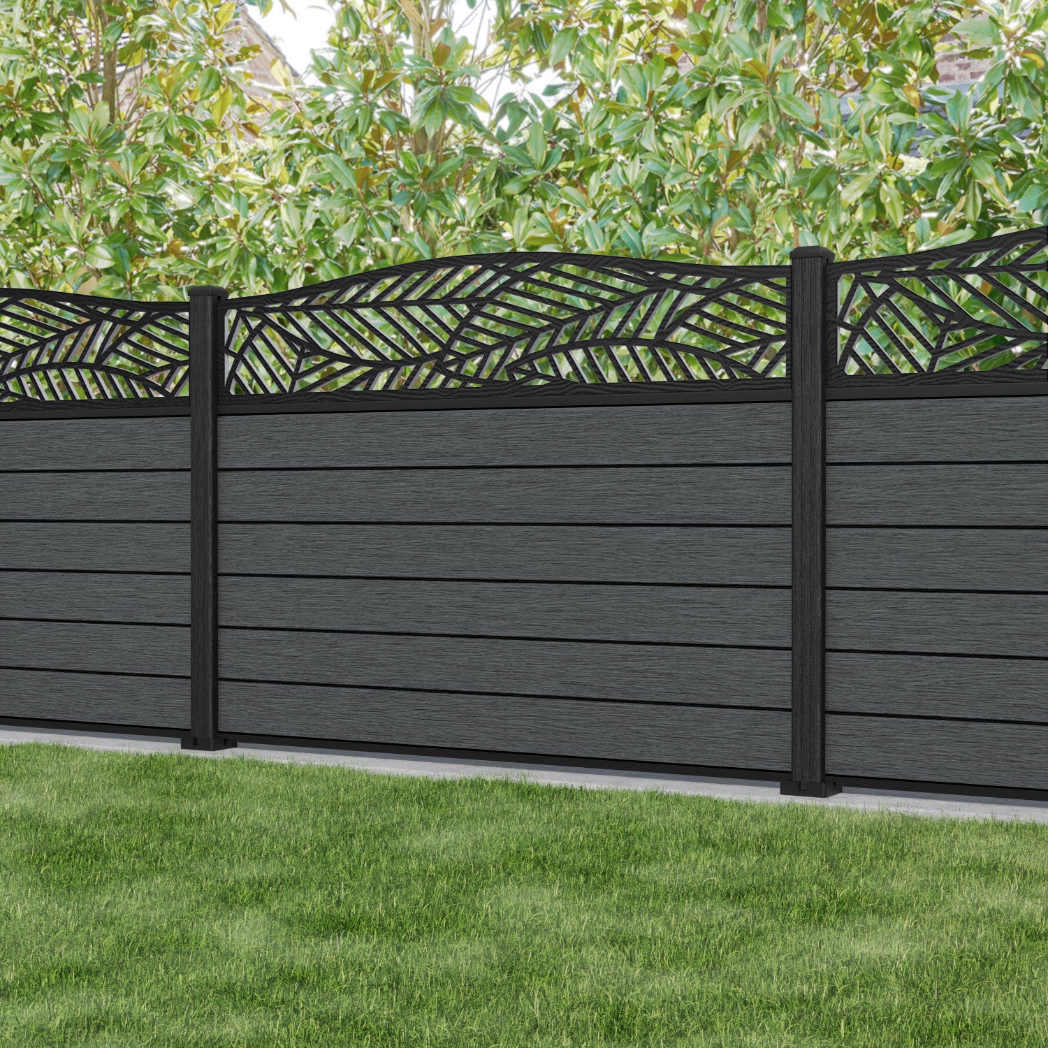 Fusion Habitat Curved Top Fence Panel - Dark Grey - with our composite posts