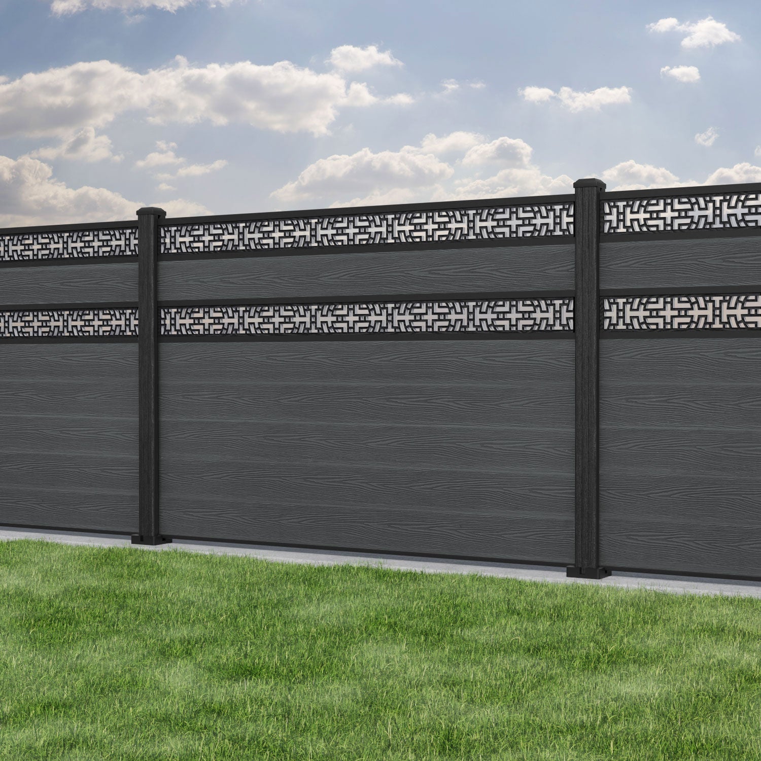 Classic Kumo Split Screen Fence Panel - Dark Grey - with our composite posts