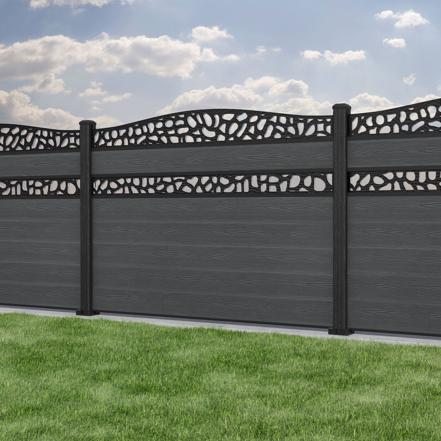 Classic Pebble Curved Top Split Screen Fence Panel - Dark Grey - with our composite posts