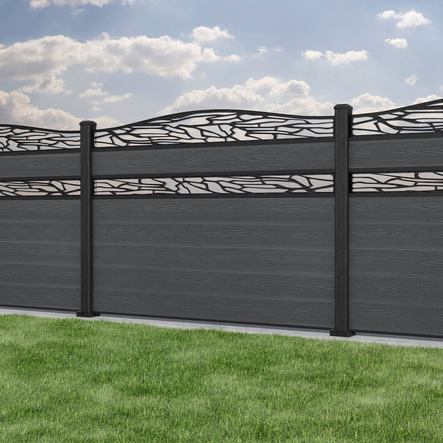 Classic Shatter Curved Top Split Screen Fence Panel - Dark Grey - with our composite posts