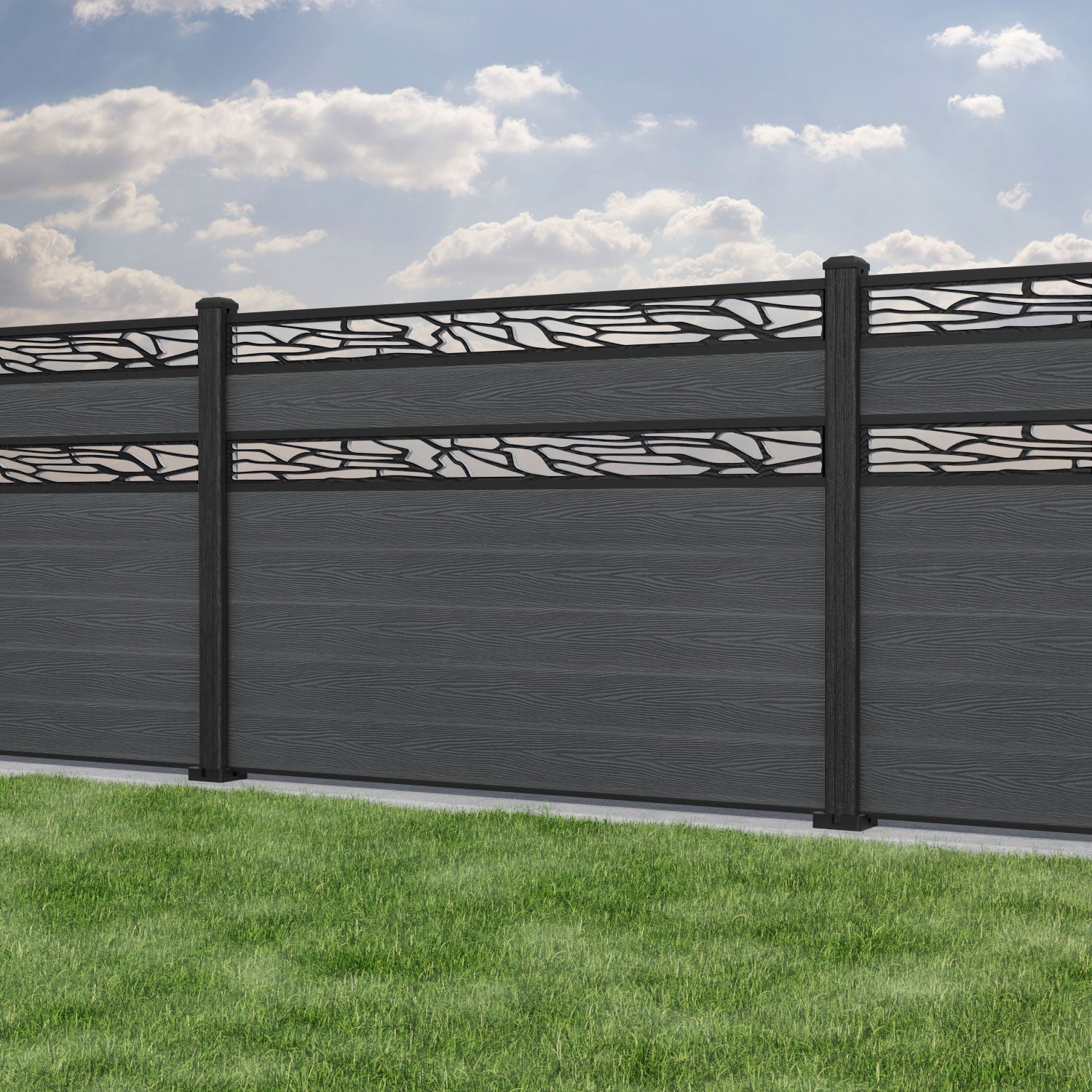 Classic Shatter Split Screen Fence Panel - Dark Grey - with our composite posts