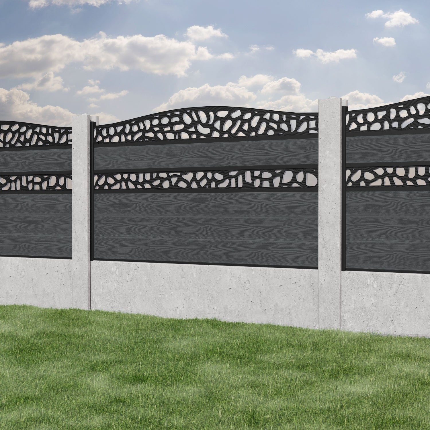 Classic Pebble Curved Top Split Screen Fence Panel - Dark Grey - for existing concrete posts