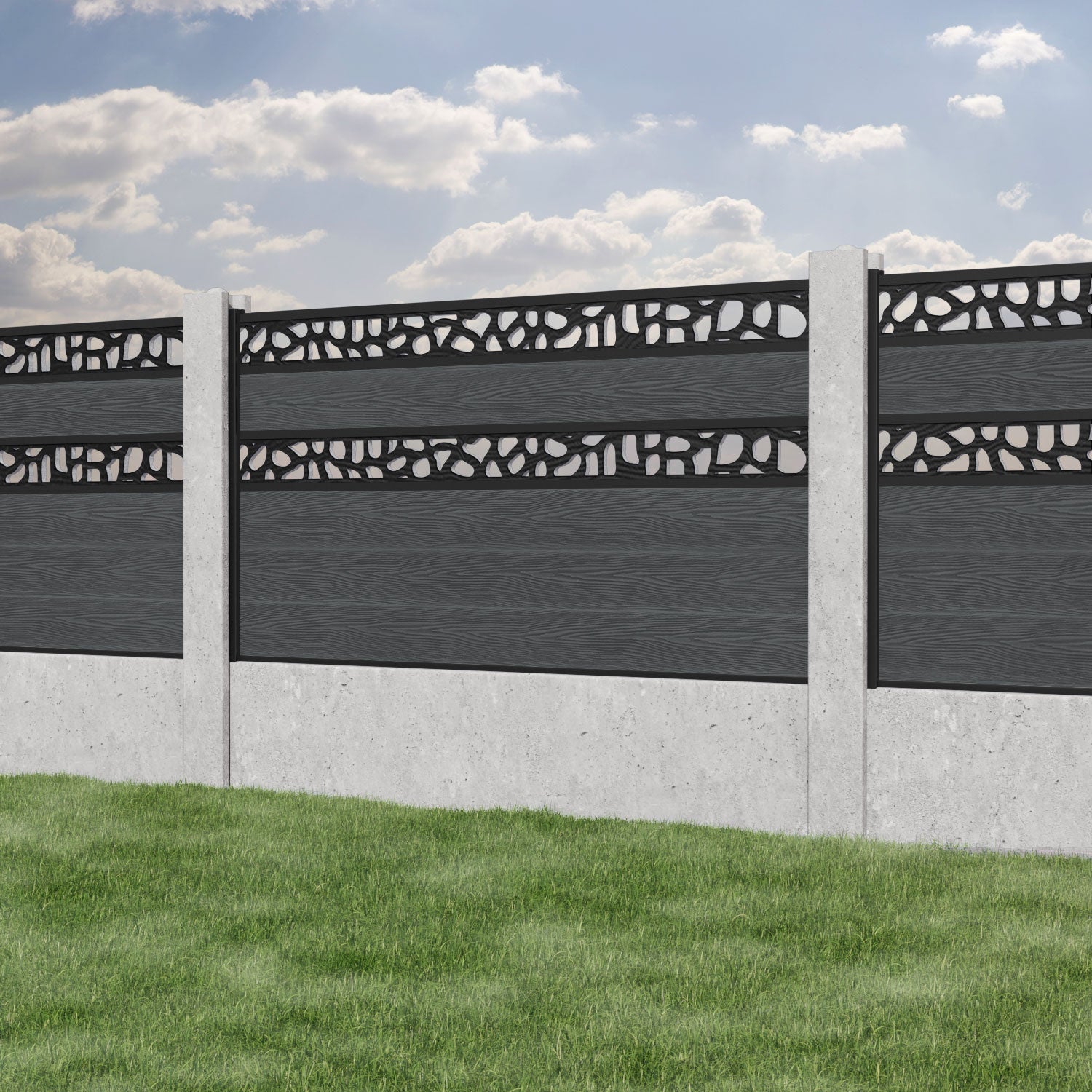 Classic Pebble Split Screen Fence Panel - Dark Grey - for existing concrete posts
