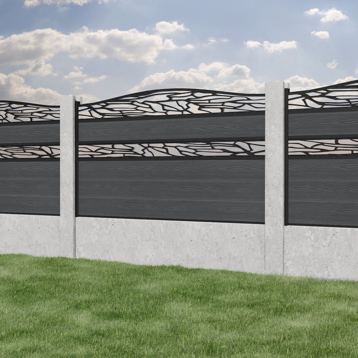 Classic Shatter Curved Top Split Screen Fence Panel - Dark Grey - for existing concrete posts