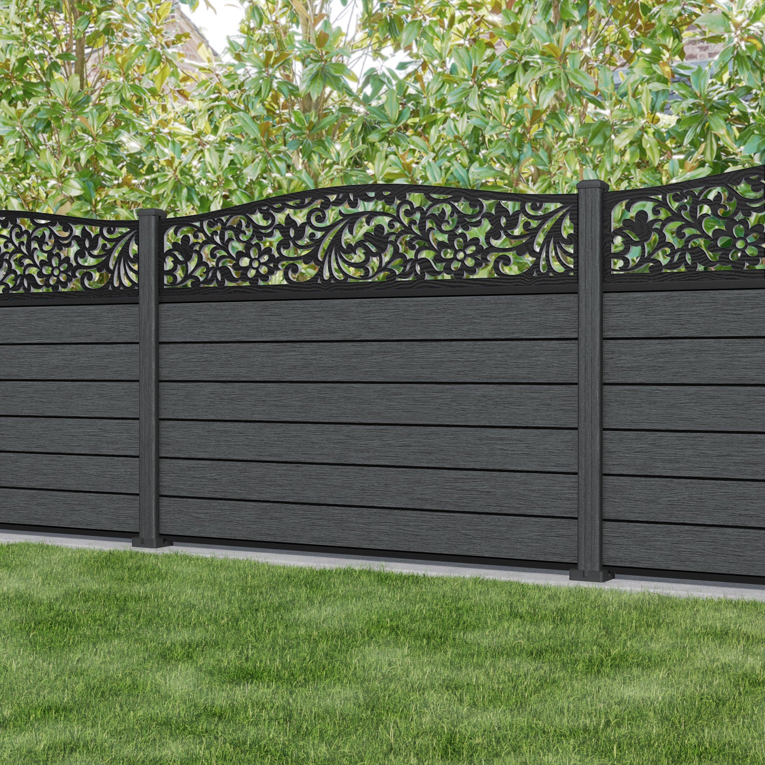 Fusion Eden Curved Top Fence Panel - Dark Grey - with our composite posts
