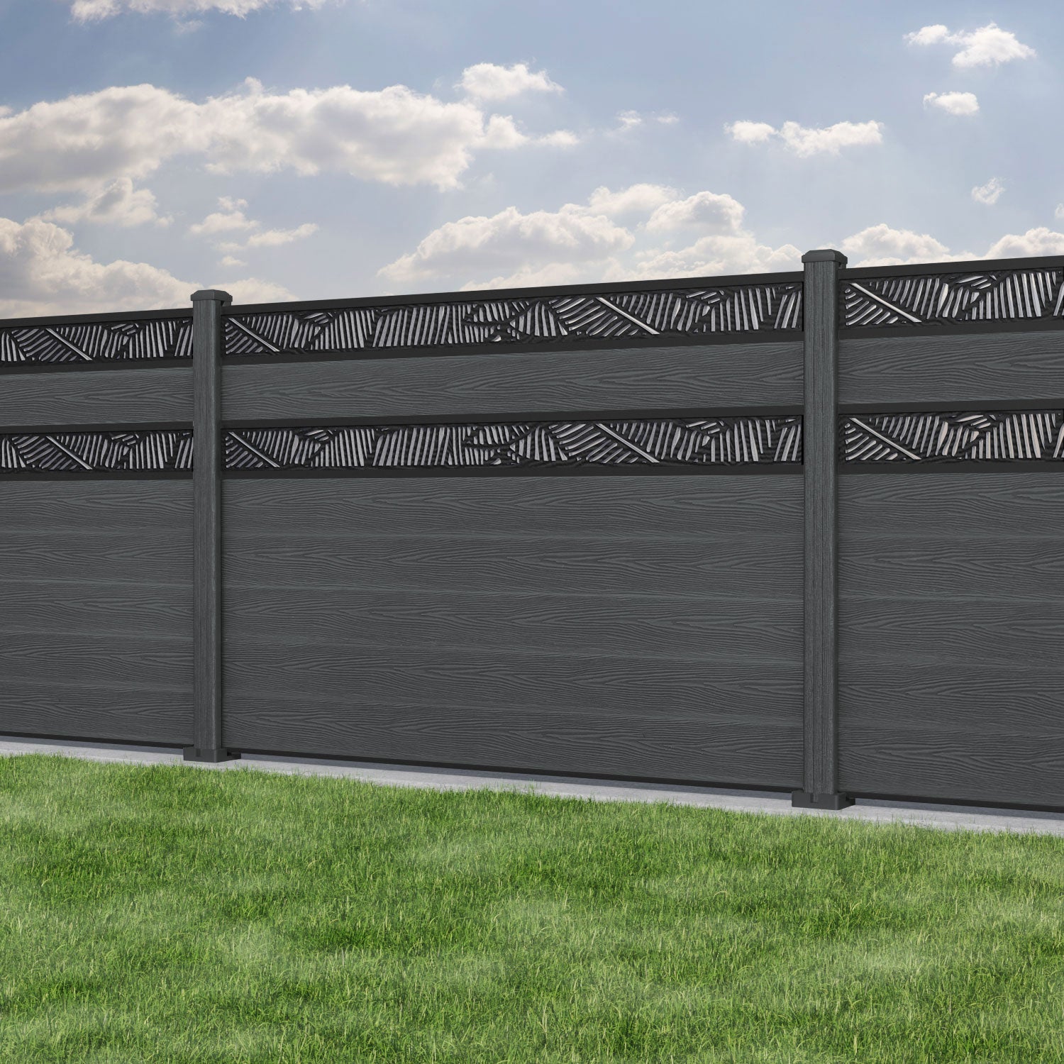 Classic Feather Split Screen Fence Panel - Dark Grey - with our composite posts