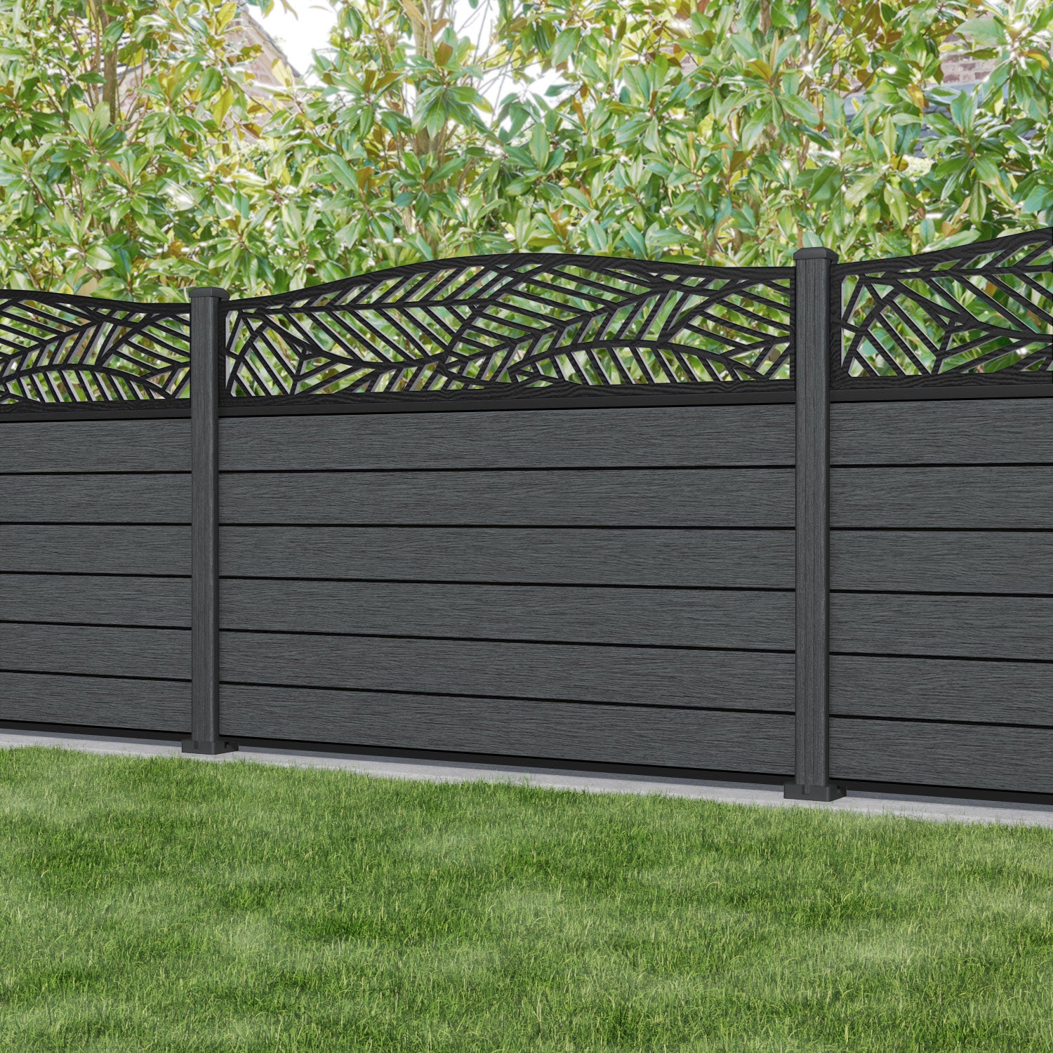 Fusion Habitat Curved Top Fence Panel - Dark Grey - with our composite posts