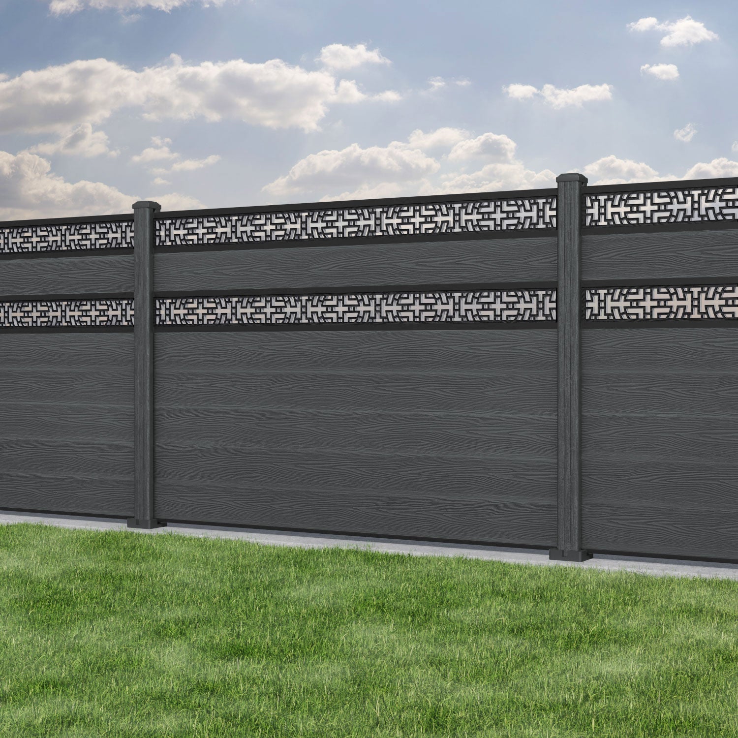 Classic Kumo Split Screen Fence Panel - Dark Grey - with our composite posts