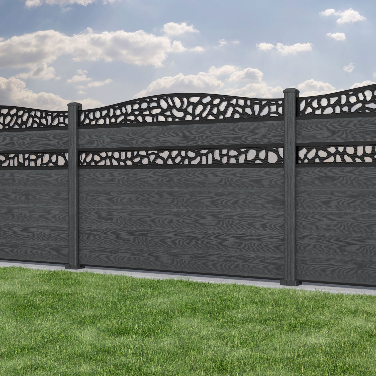 Classic Pebble Curved Top Split Screen Fence Panel - Dark Grey - with our composite posts
