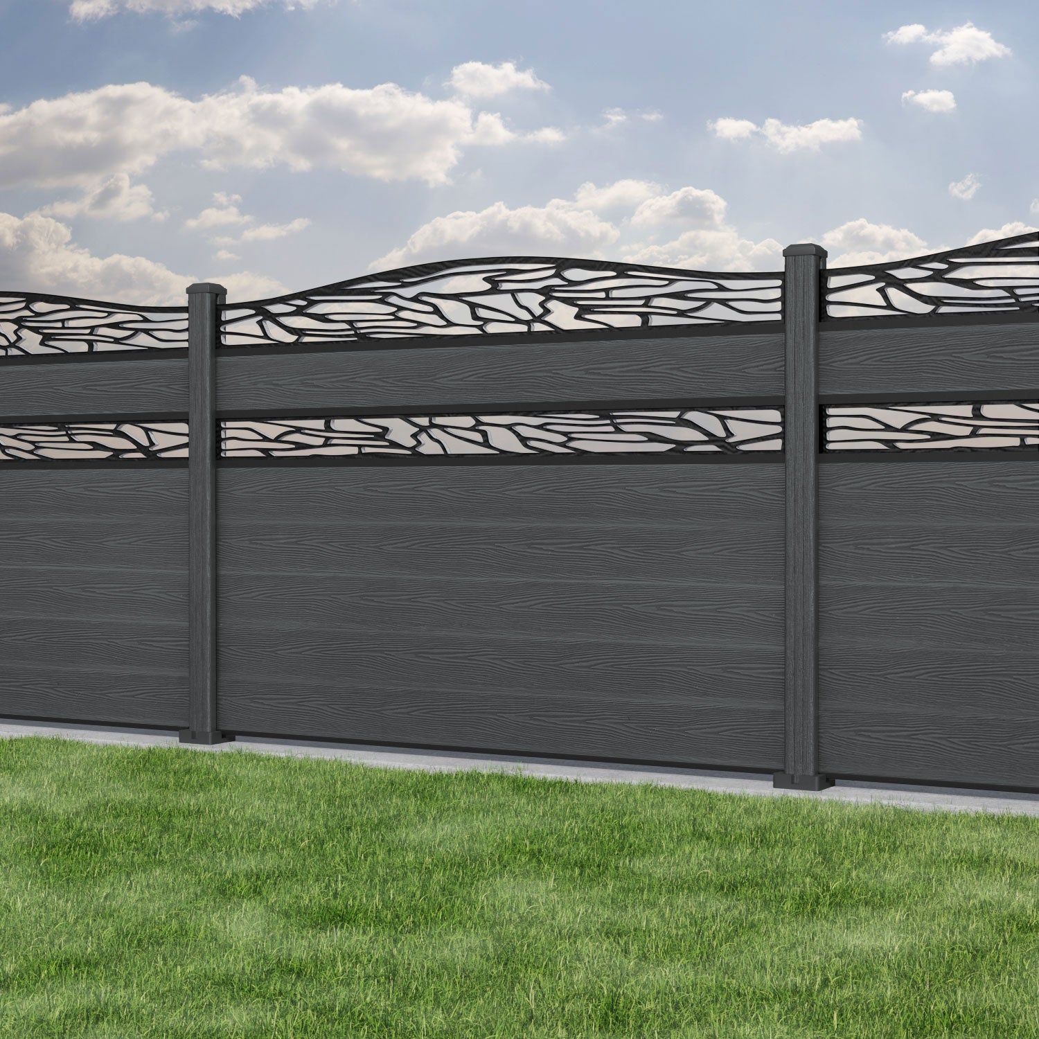 Classic Shatter Curved Top Split Screen Fence Panel - Dark Grey - with our composite posts