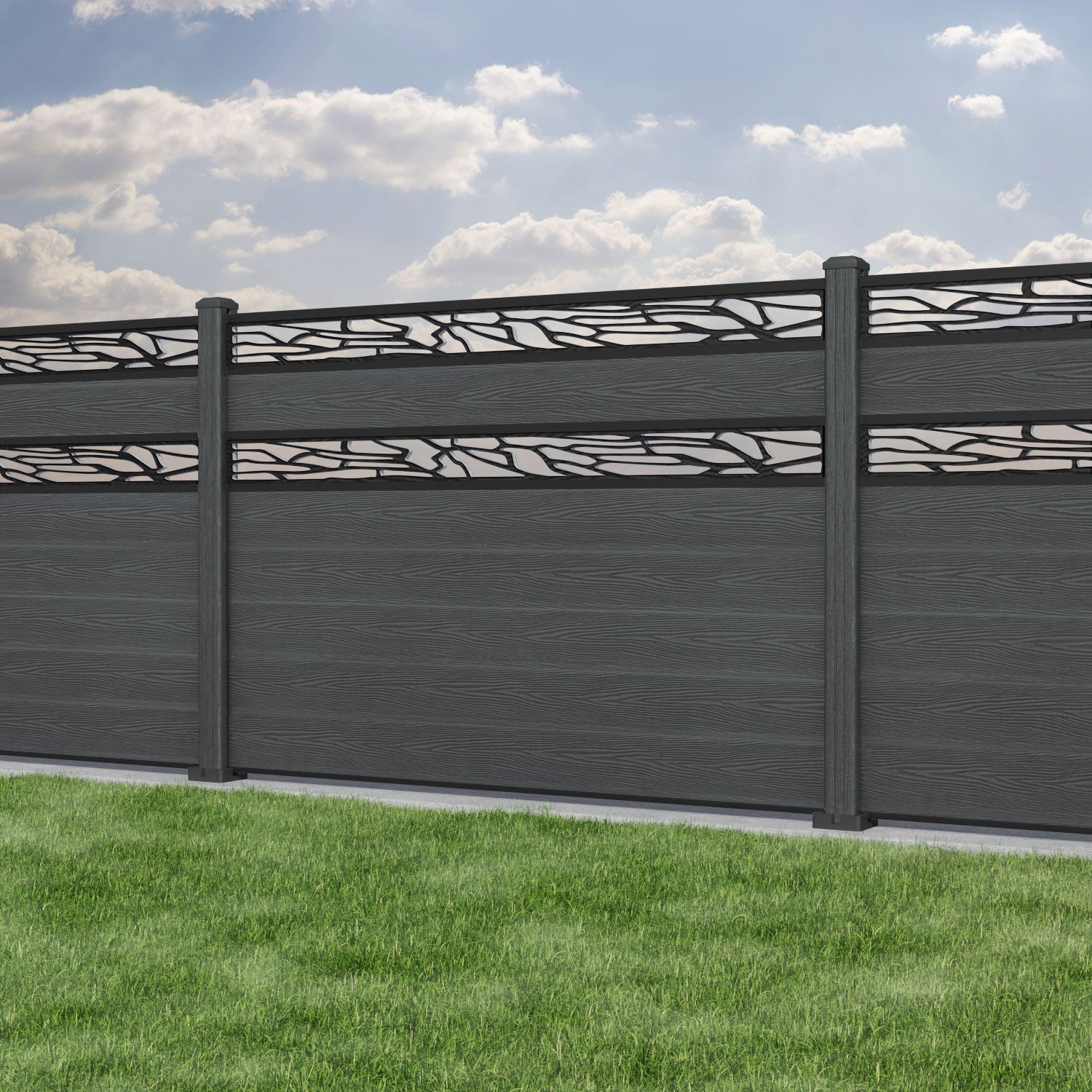 Classic Shatter Split Screen Fence Panel - Dark Grey - with our composite posts