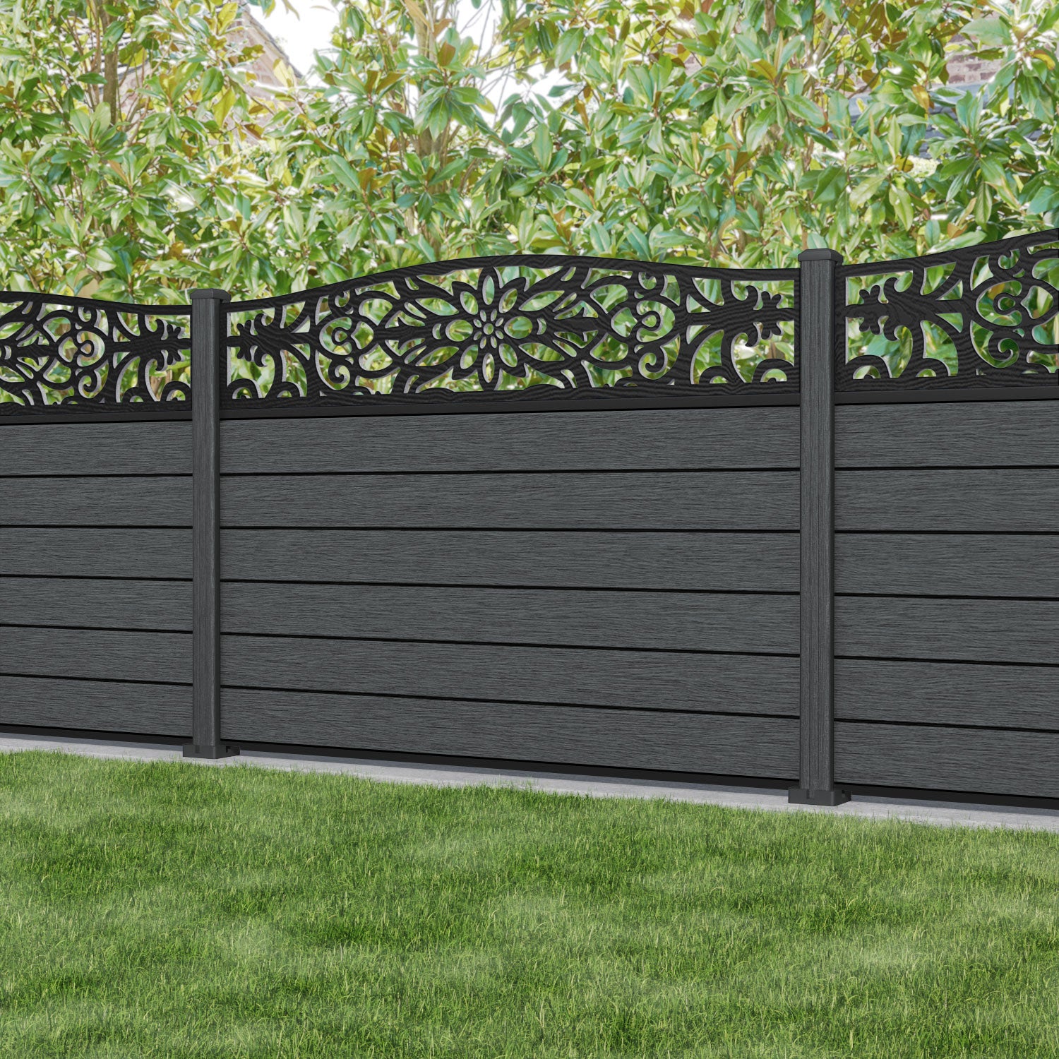 Fusion Windsor Curved Top Fence Panel - Dark Grey - with our composite posts