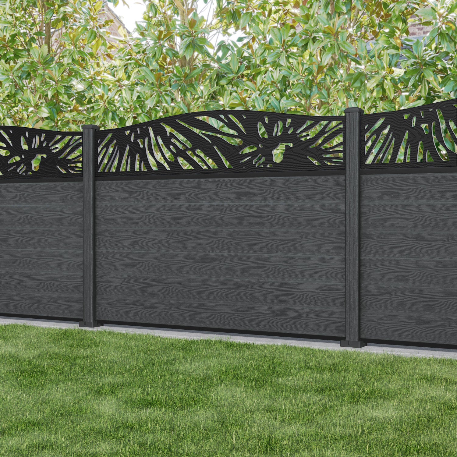 Fusion Poppy Curved Top Fence Panel - Dark Grey - with our composite posts