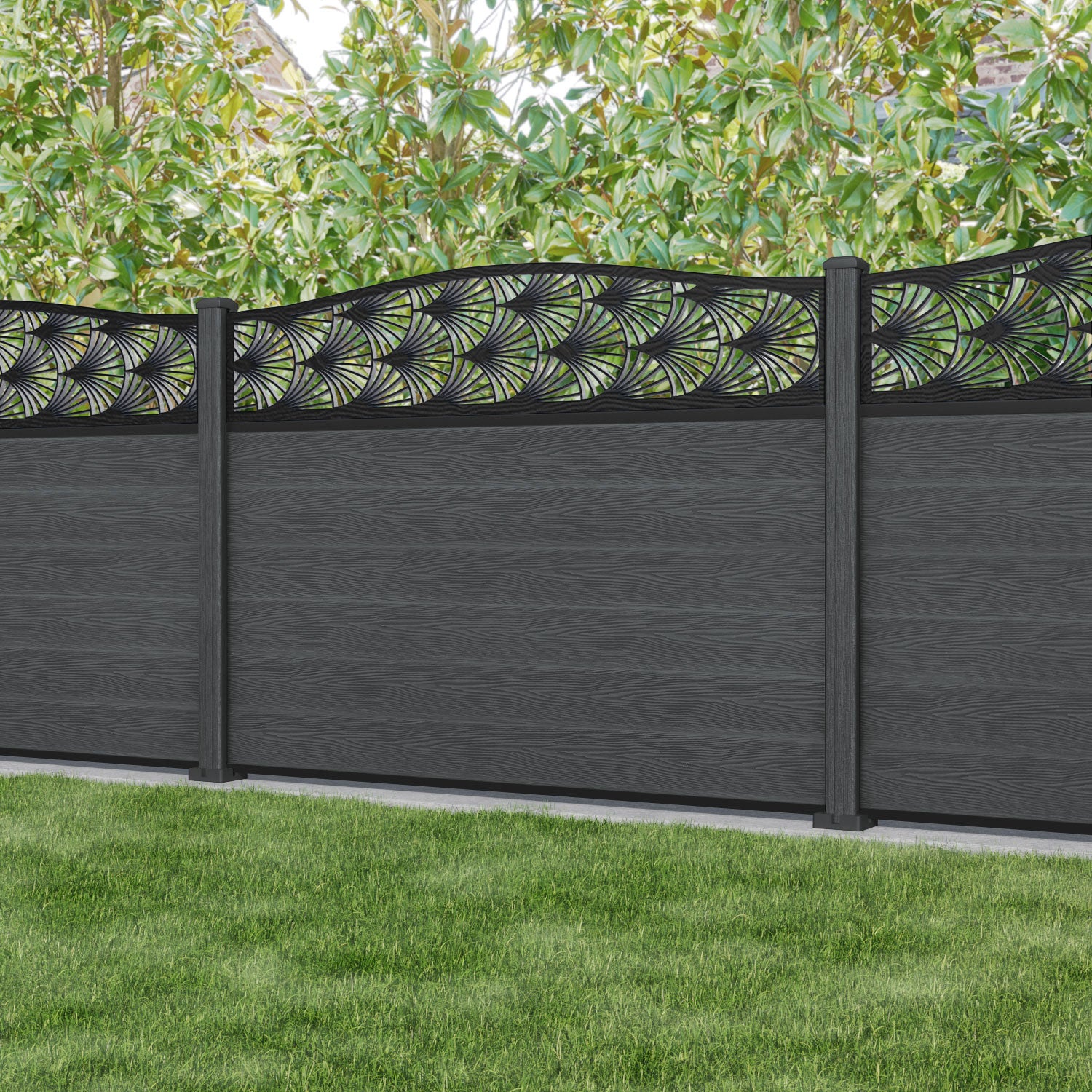 Classic Laurel Curved Top Fence Panel - Dark Grey - with our composite posts