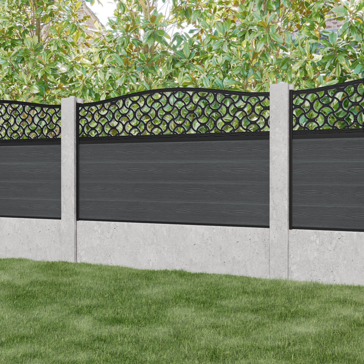 Fusion Vida Curved Top Fence Panel - Dark Grey - for existing concrete posts