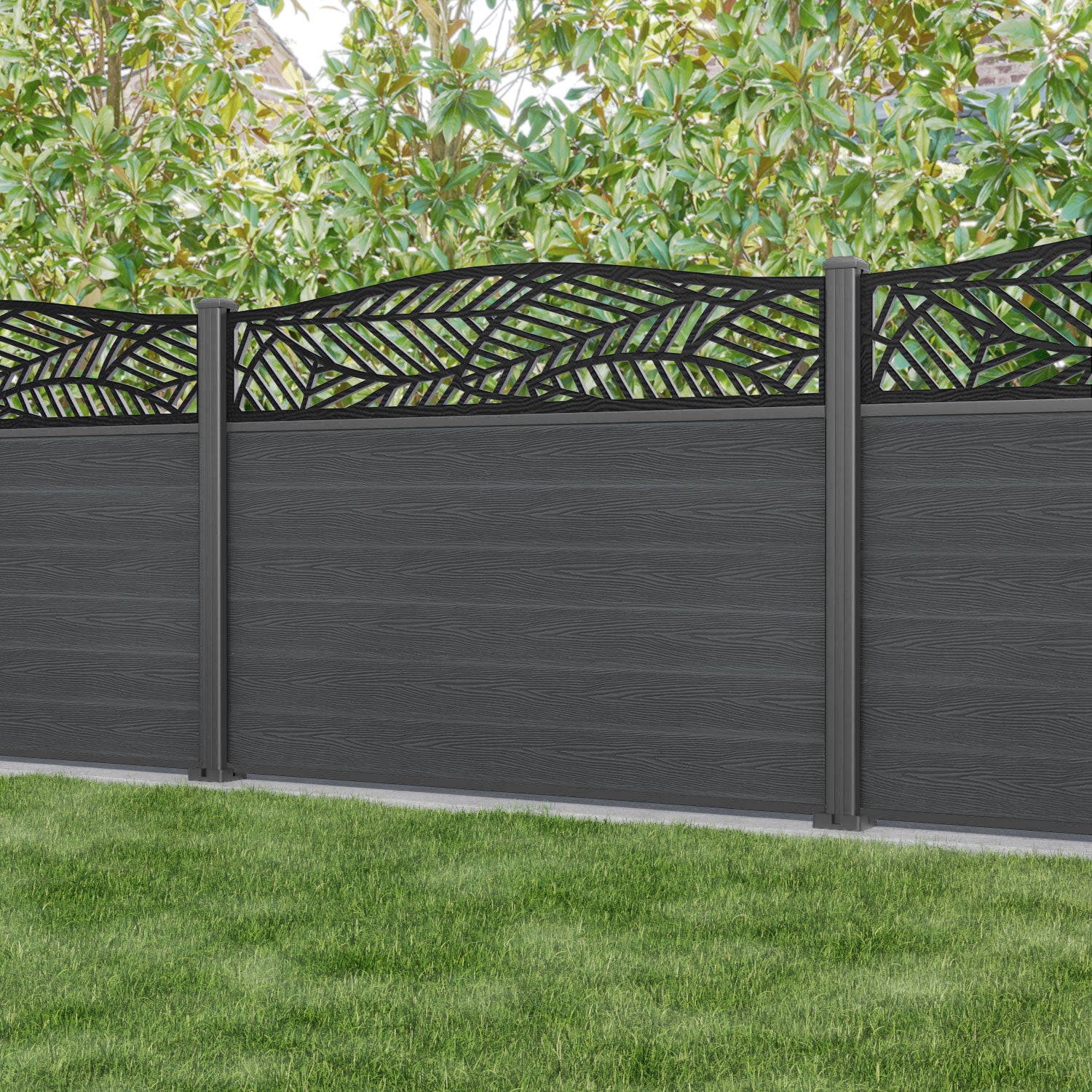 Classic Habitat Curved Top Fence Panel - Dark Grey - with our aluminium posts