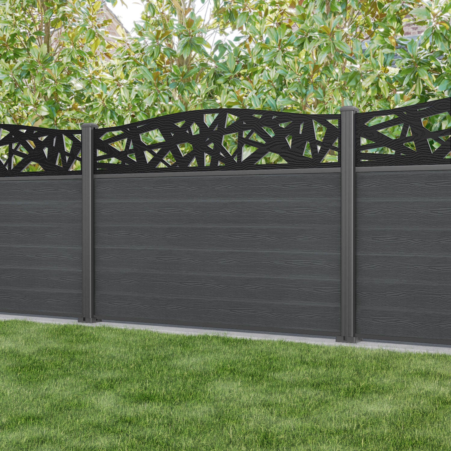 Classic Prism Curved Top Fence Panel - Dark Grey - with our aluminium posts